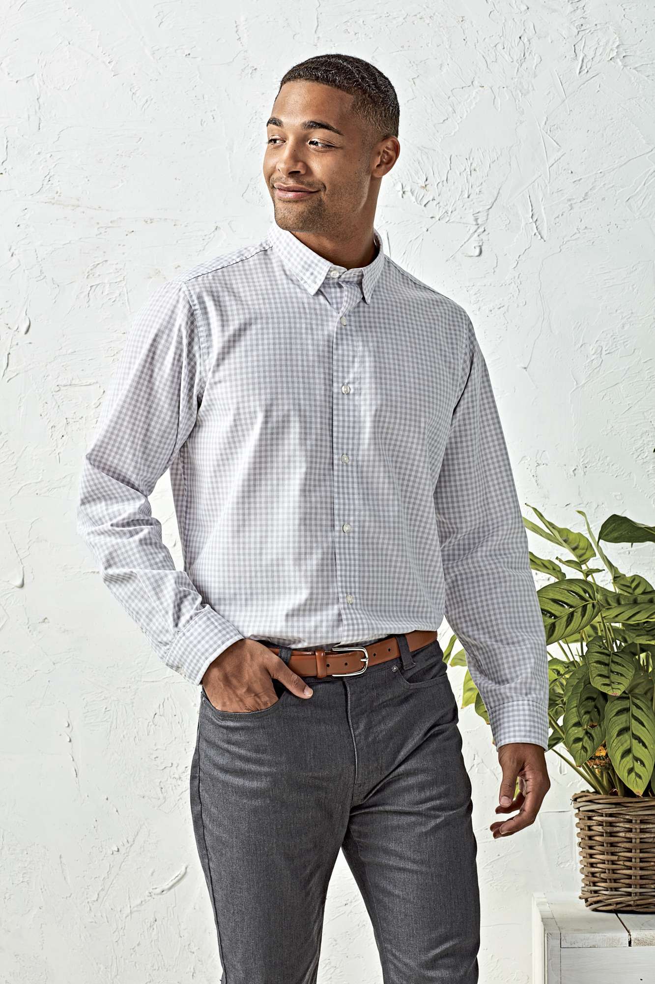 Premier Workwear Herrenhemd Maxton Check, kariert, Slim Fit, Steel (ca. Pantone 431C)/Black (ca. Pantone Black C) 3XL, PW252