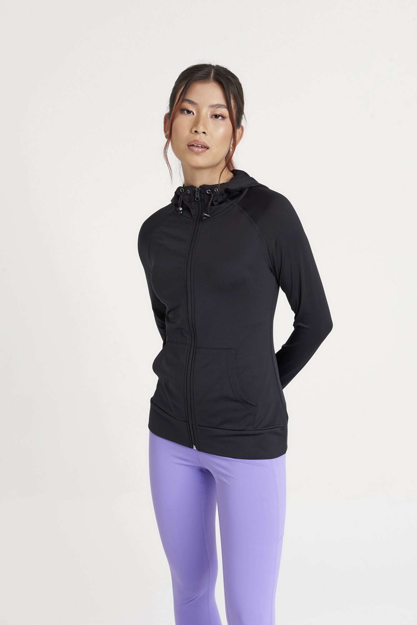 Just Cool Slim Fit Zoodie mit Kontrastärmeln für Damen, Jet Black/Jet Black XS, JC058