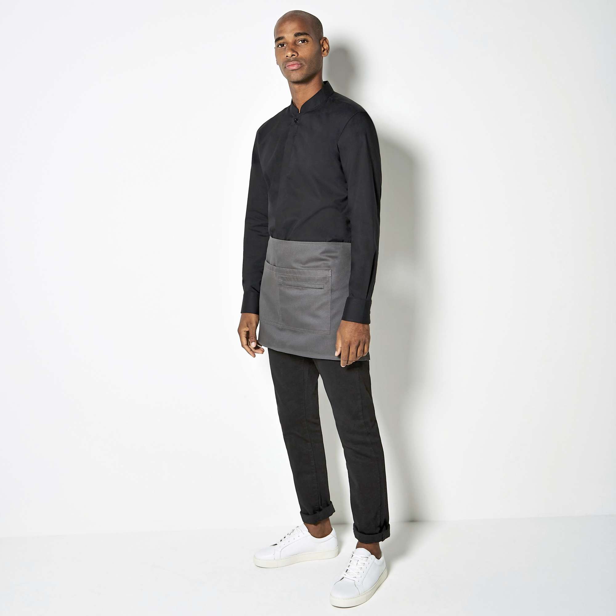 Herrenhemd Mandarin-Kragen Schwarz Stretch