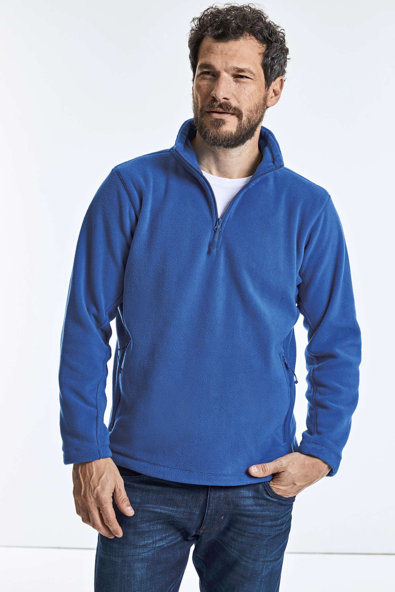 Russel Fleecepullover mit Kadettkragen und Reißverschluss, Bottle Green XS, Z8740