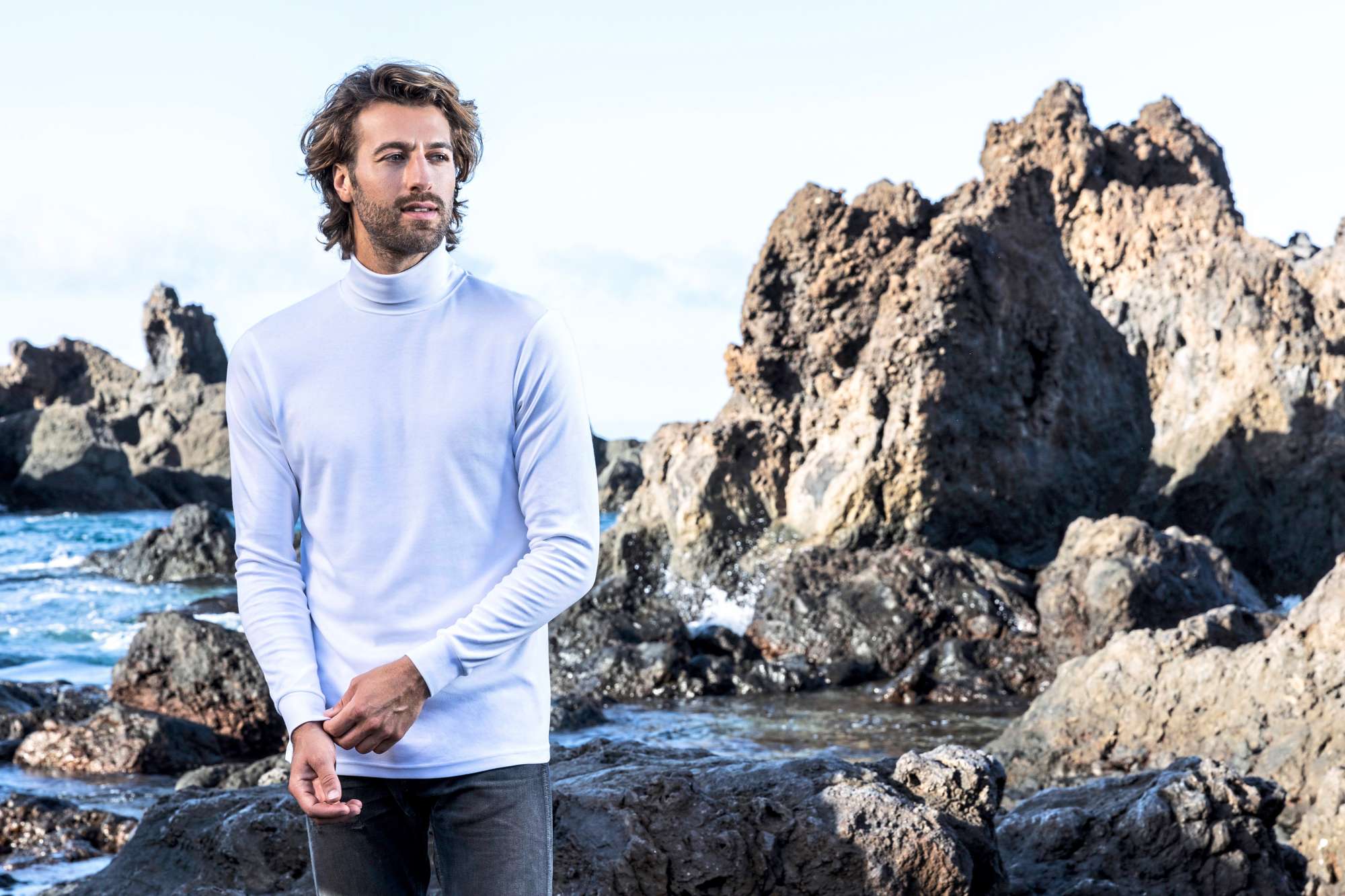 Langarm-Turtleneck aus Interlock-Baumwolle für Herren