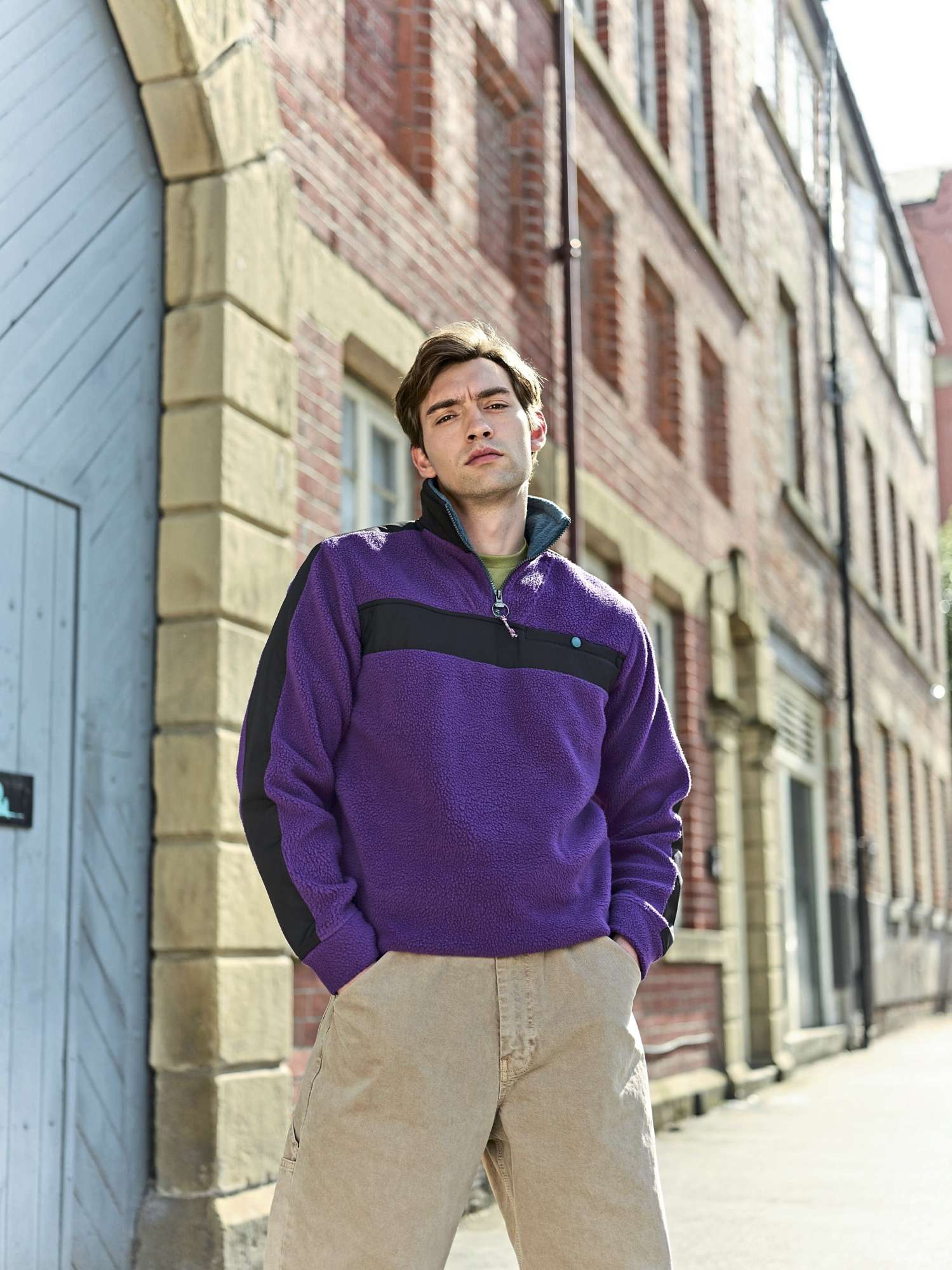 Borg-Fleece Pullover mit Brusttasche