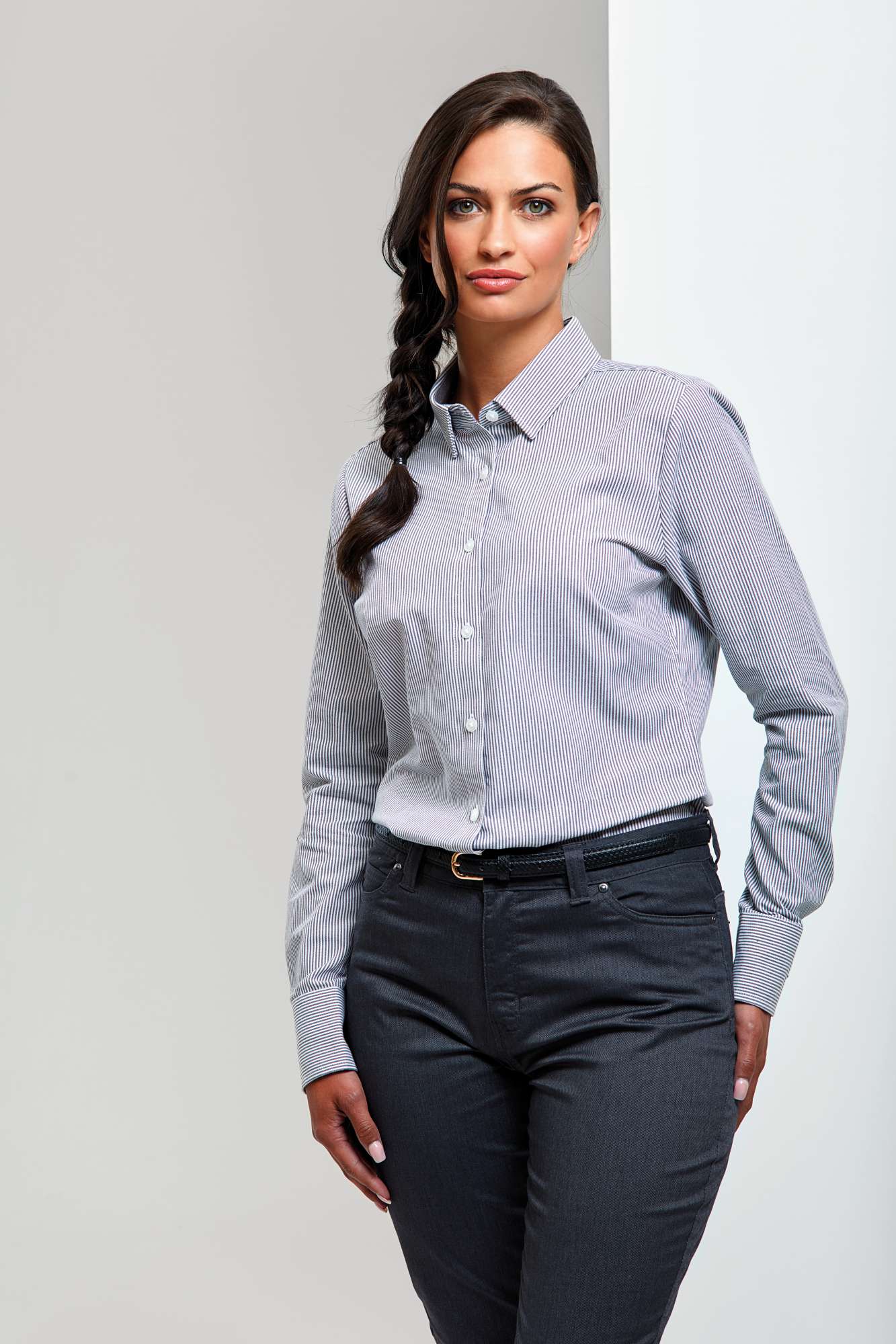 Premier Workwear Damenbluse Oxford mit Kontrastdetails, Oxford Blue (ca. Pantone 7453C) L, PW338