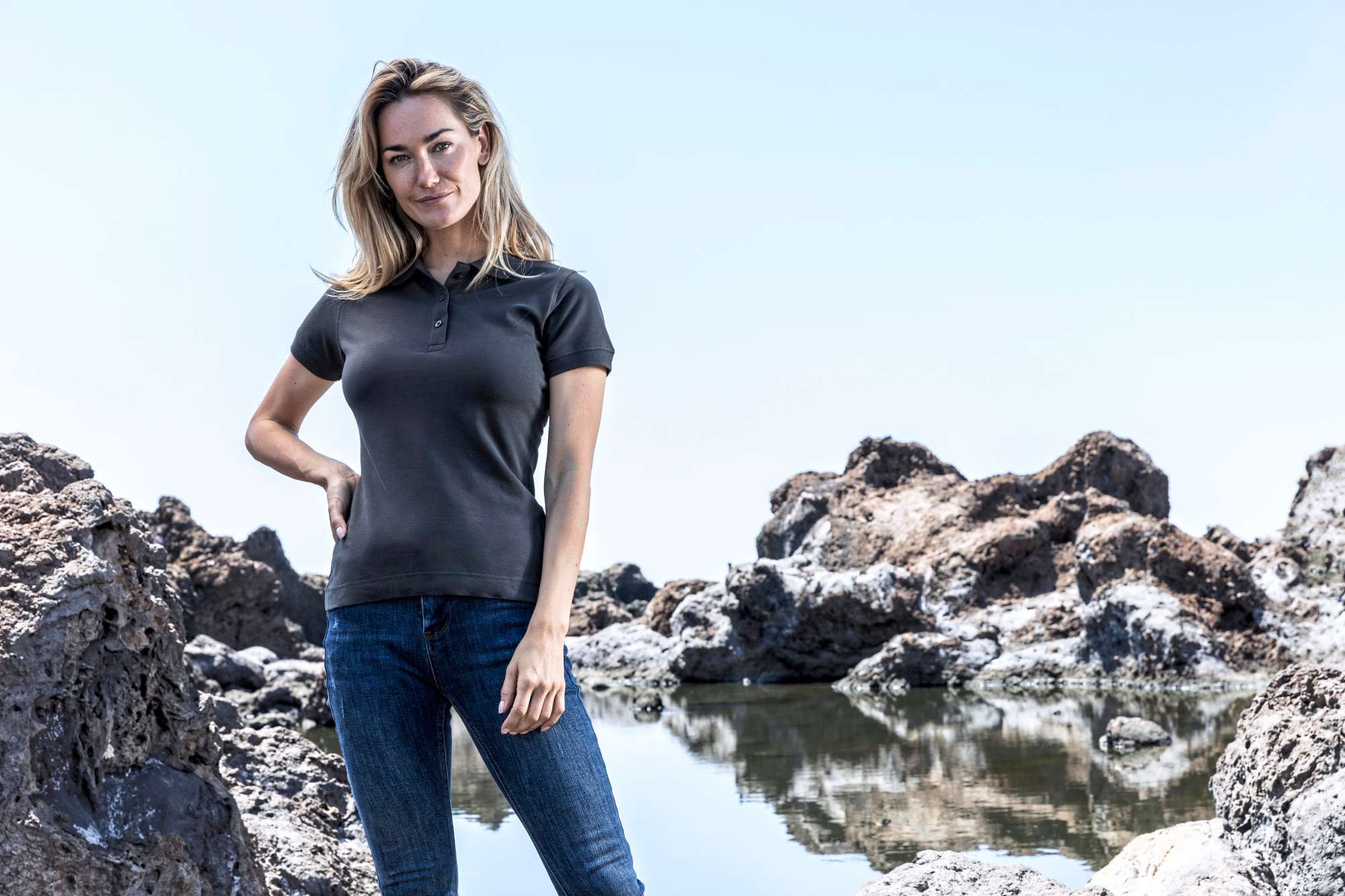 Damen-Poloshirt Slim-Schnitt Piqué-Material