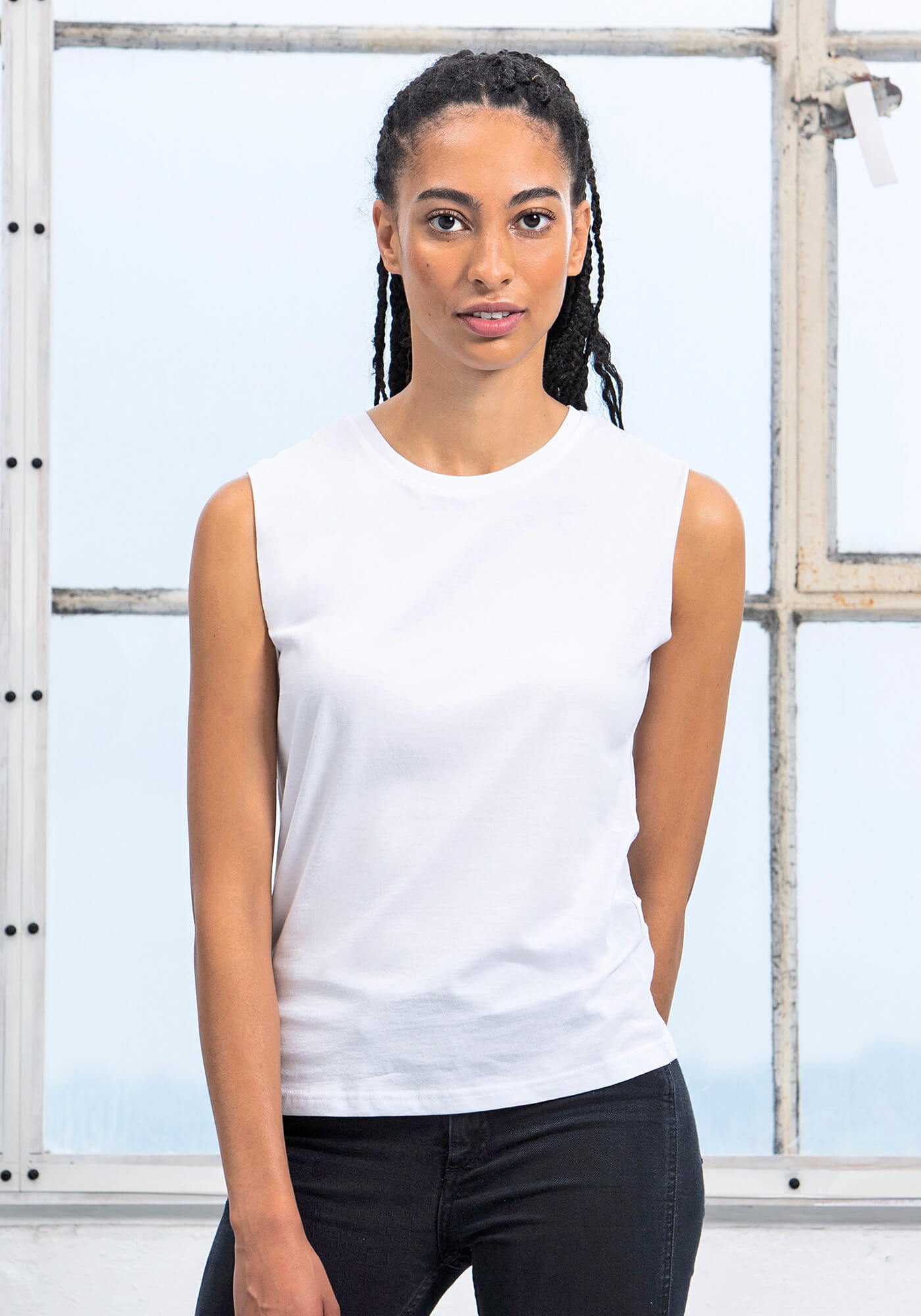 Bio-Baumwolle Raw Tank Top mit Ripp-Hals