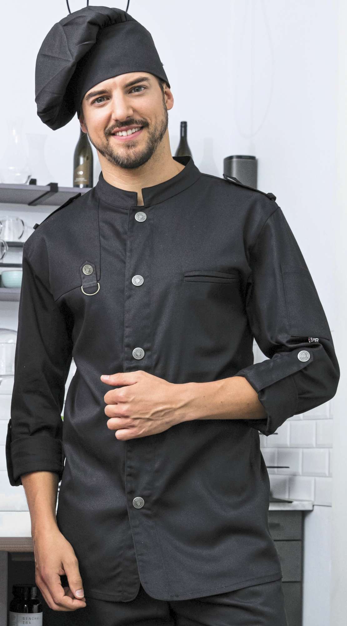 Kochjacke Bikerstyle mit Schulterklappen
