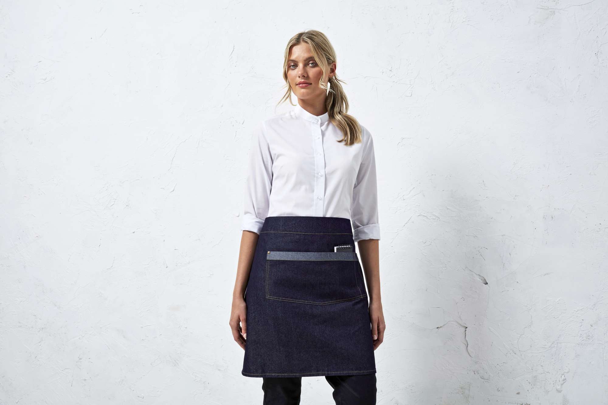 Denim Hüftschürze mit Kontrastdetails