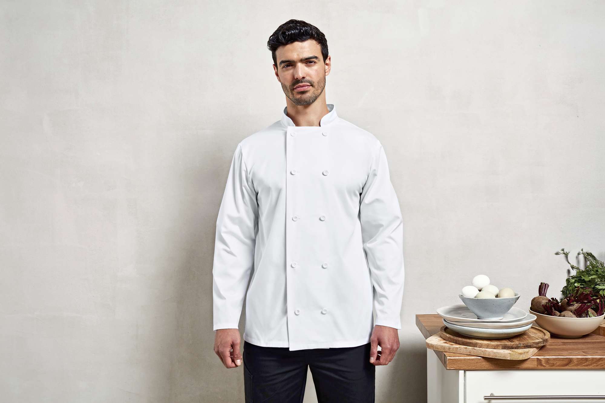 Premier Workwear Langärmelige Kochjacke mit Kunstharzknöpfen, White XL, PW657
