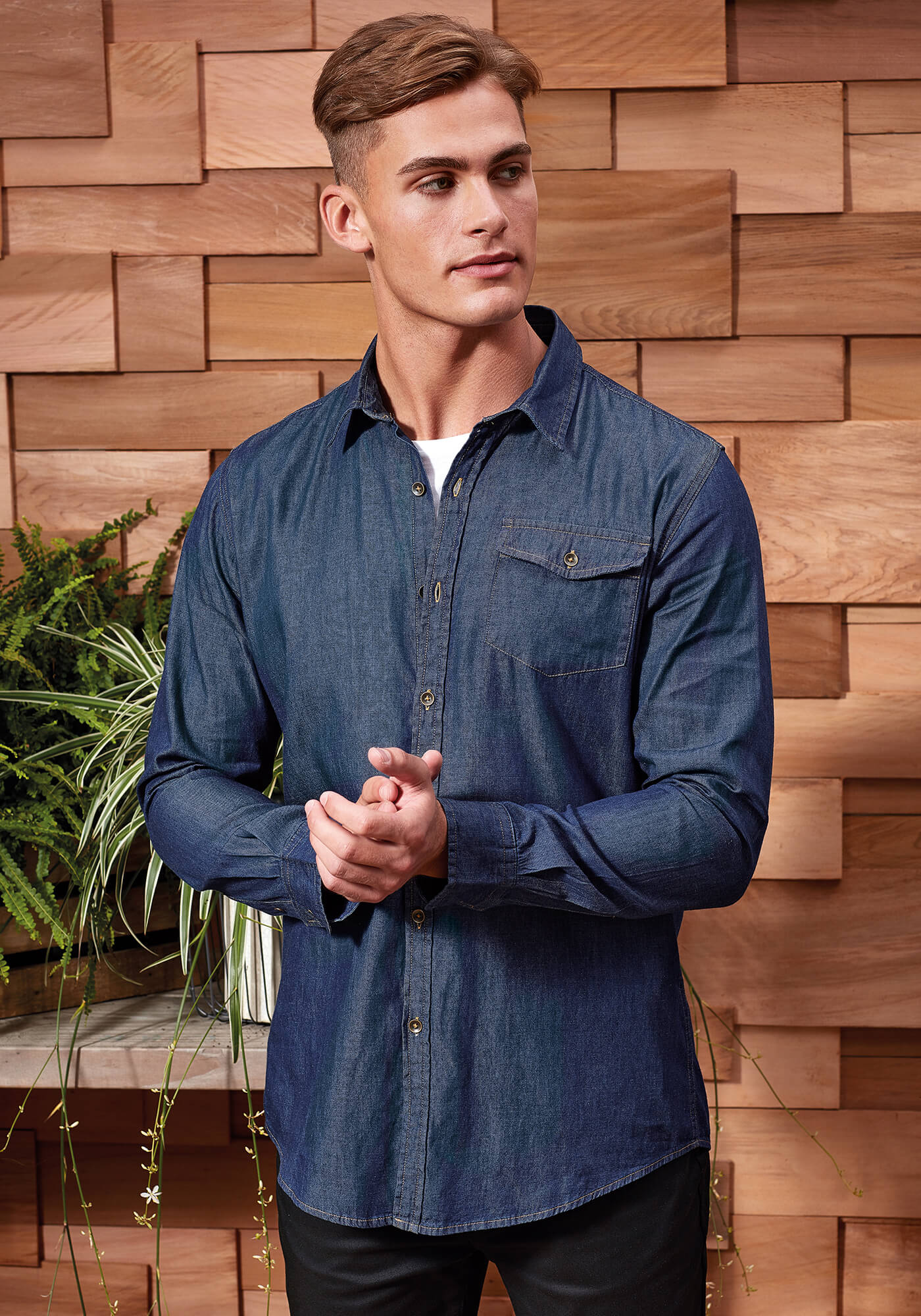 Premier Workwear Denim Hemd mit Kontrastnähten für Herren, Black Denim (ca. Pantone 433C) XL, PW222