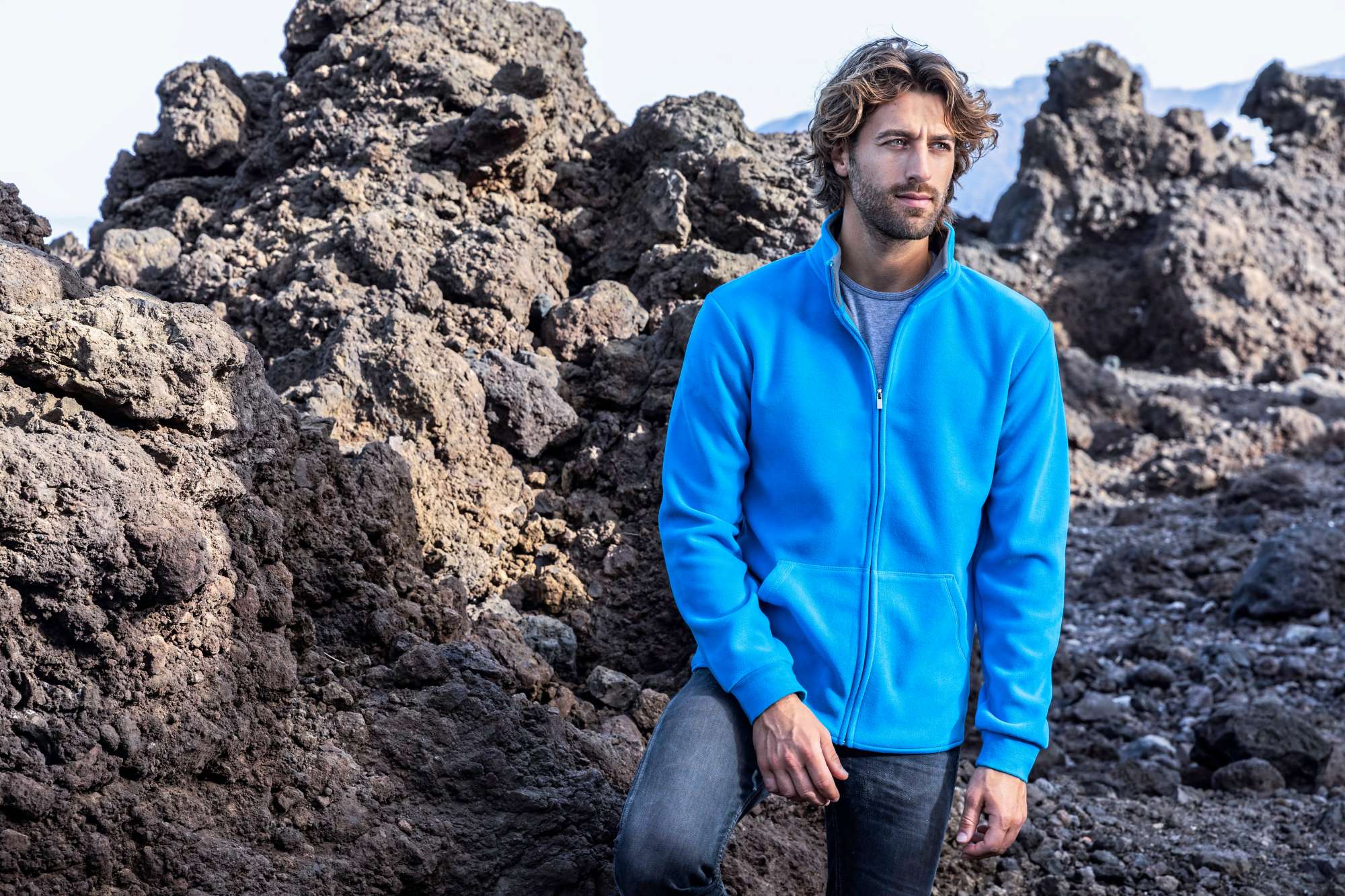 Männer Double Fleecejacke mit Stehkragen
