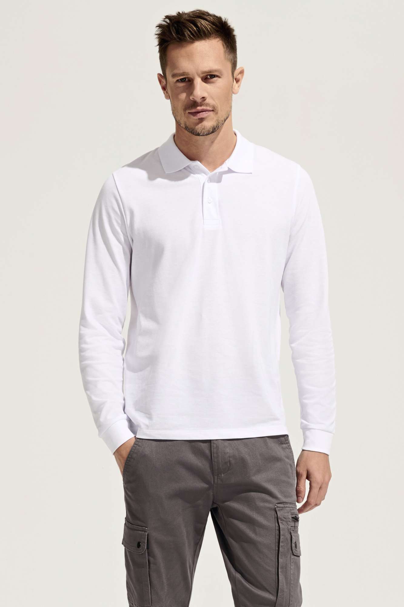 Langarm Polycotton Polo mit Ripp-Kragen