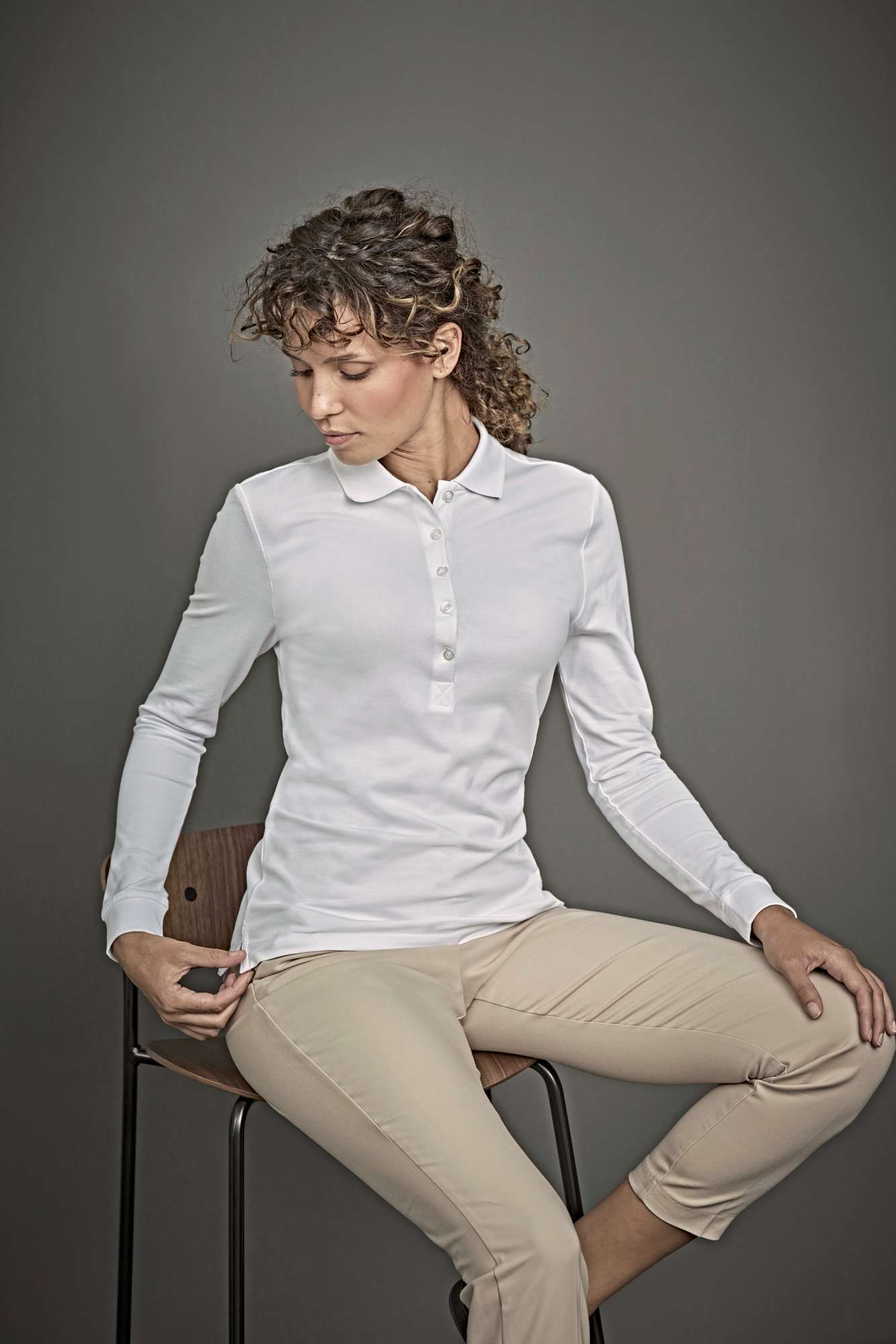 Langarm-Polo aus Bio-Baumwolle mit Stretch