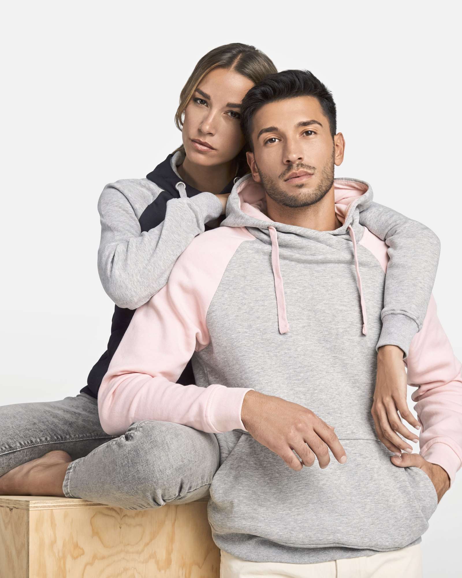 Roly Zweifarbiges Badet Kapuzen-Sweatshirt, Heather Grey 58/Purple 71 L, RY1058