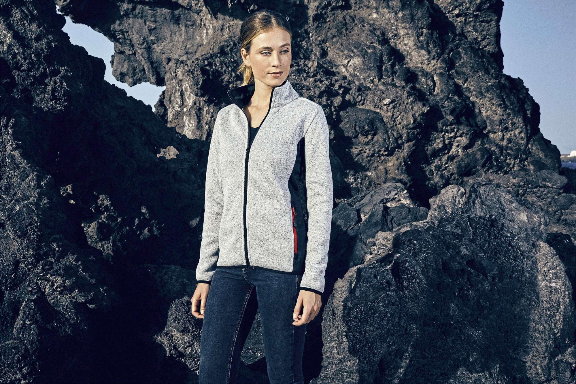 Strickfleece-Jacke mit Stehkragen