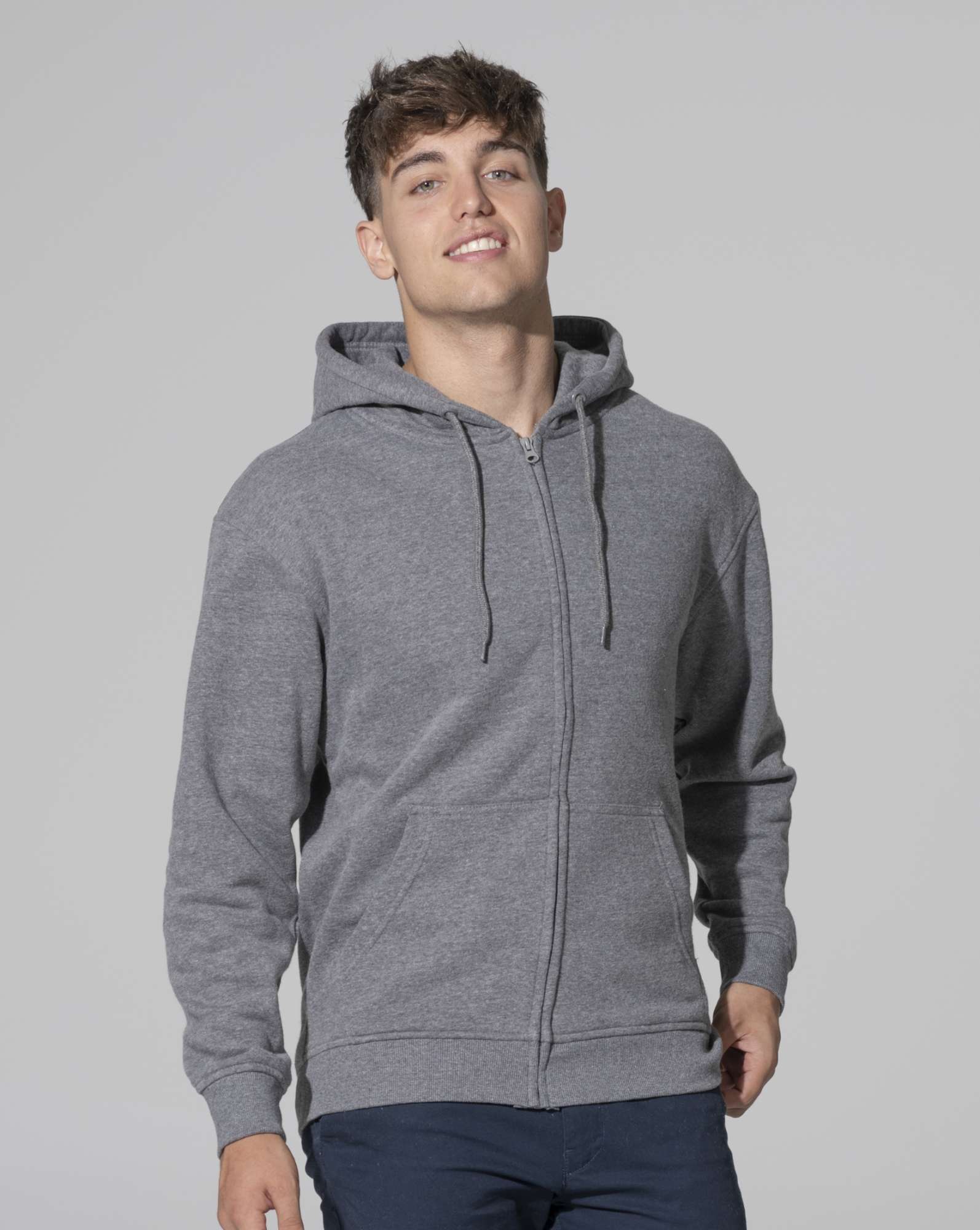 JHK Kapuzen-Sweatshirt mit 2-Wege-Reißverschluss, Dark Grey Melange XL, JHK425