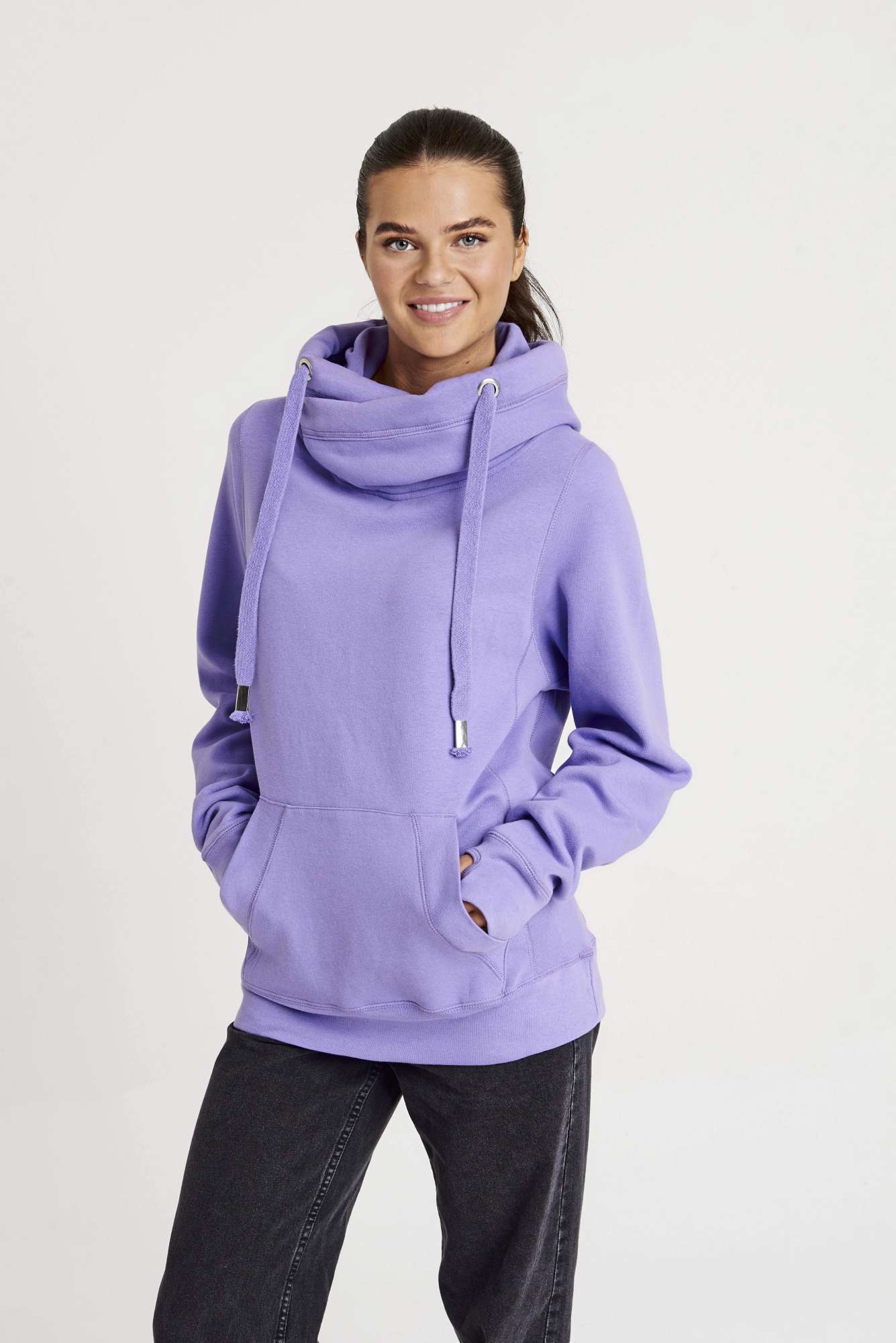 Just Hoods Cross Neck Hoodie mit Daumenlöchern, Heather Grey XS, JH021