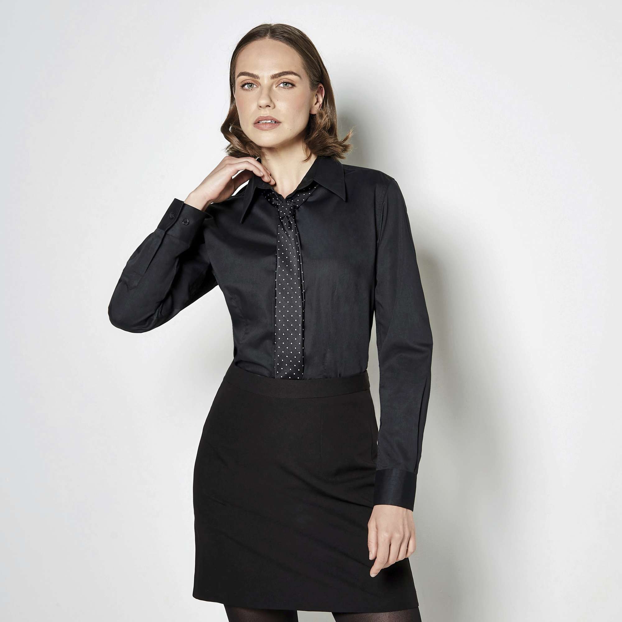 Tailliertes Langarmhemd Schwarz für Damen
