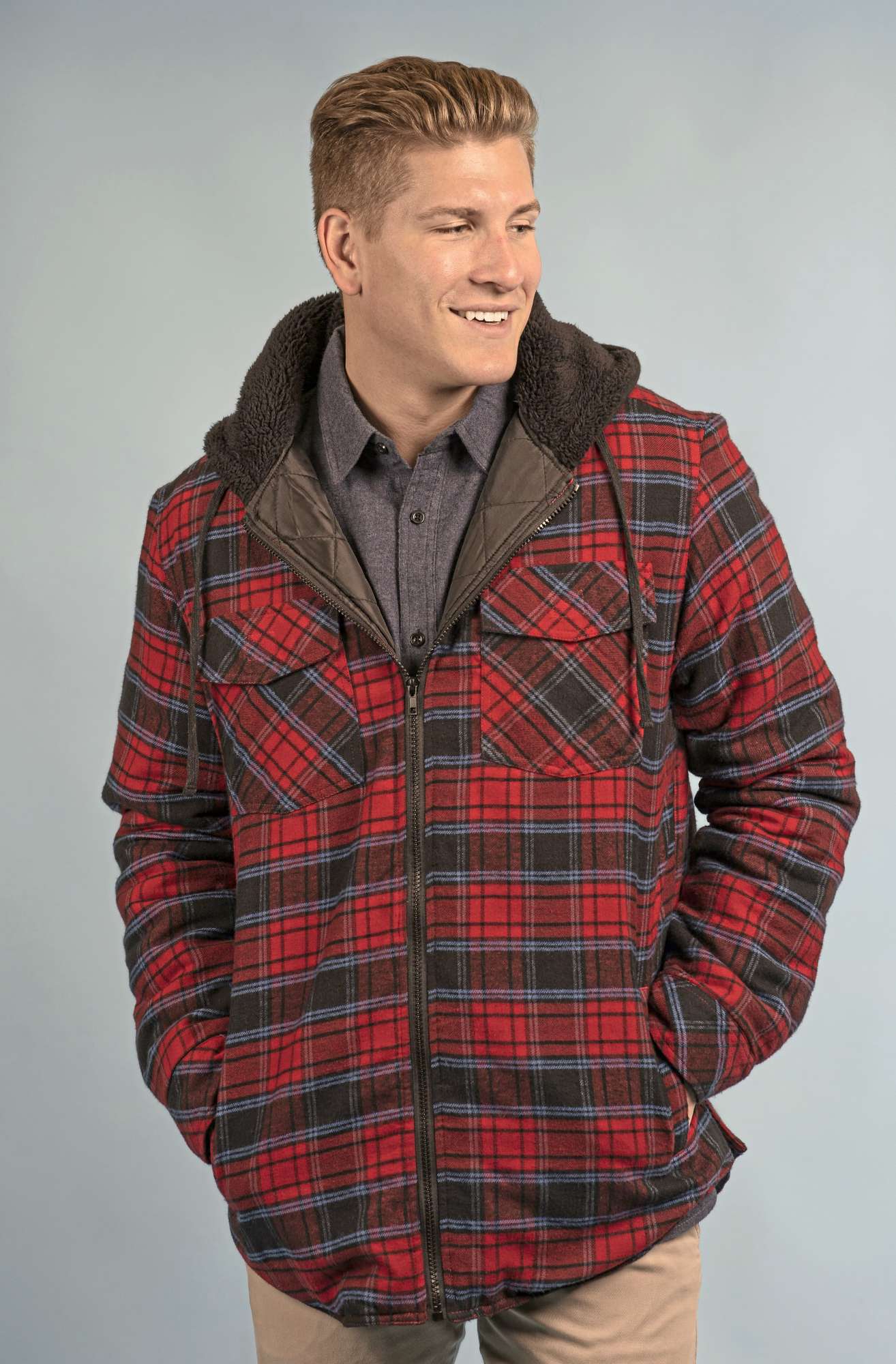Flanelljacke mit Sherpa-Kapuze für Herren