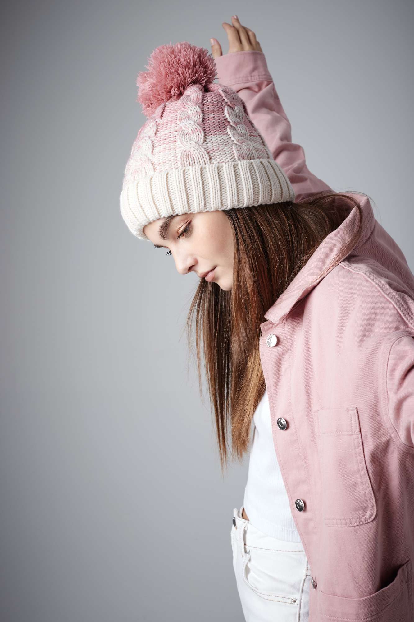 Beechfield Ombré Beanie mit Umschlag und Bommel, Dusky Pink/Off White One Size, CB459