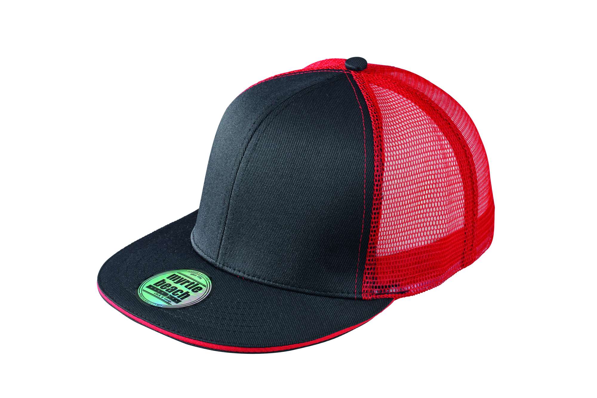 Myrtle Beach Pro Cap 6-Panel Mesh, Black/Red One Size, MB6635