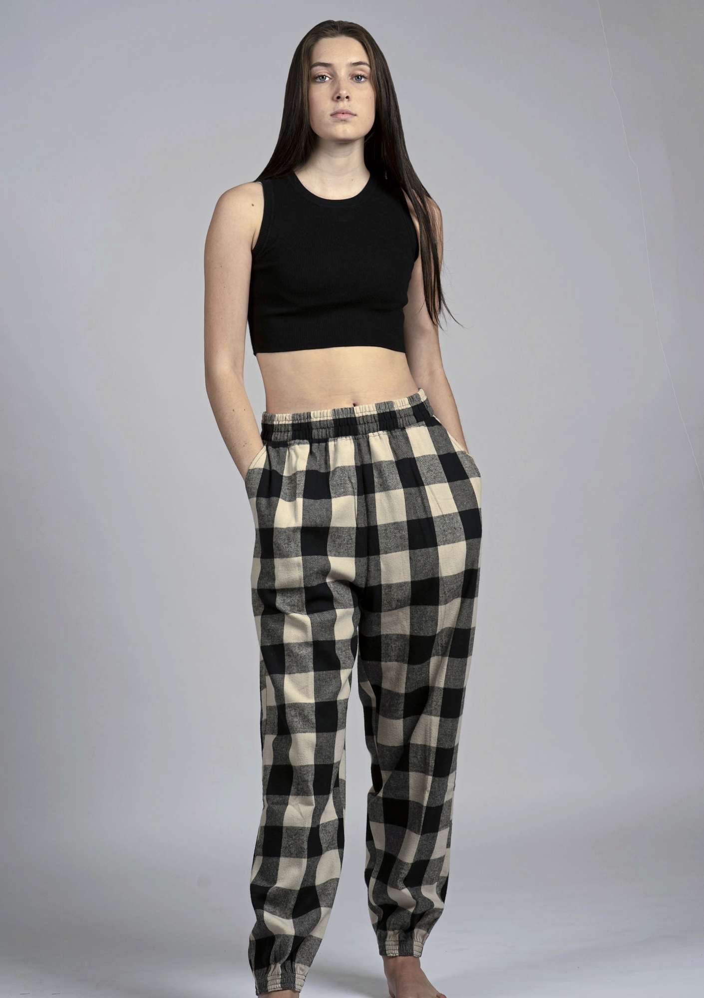 Karierte Flanell Joggerhose mit Taschen