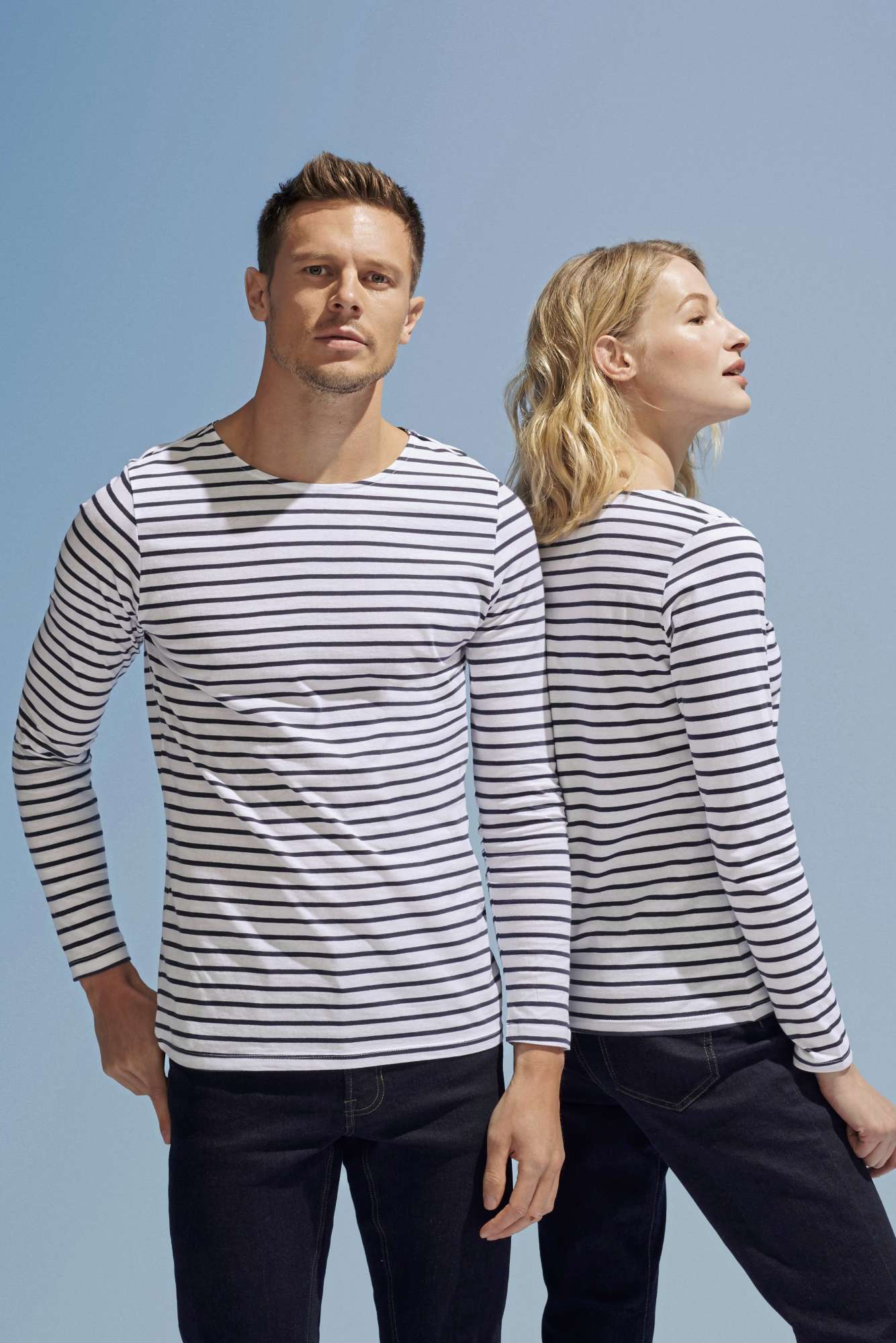 Gestreiftes Langarmshirt mit Chambray-Details