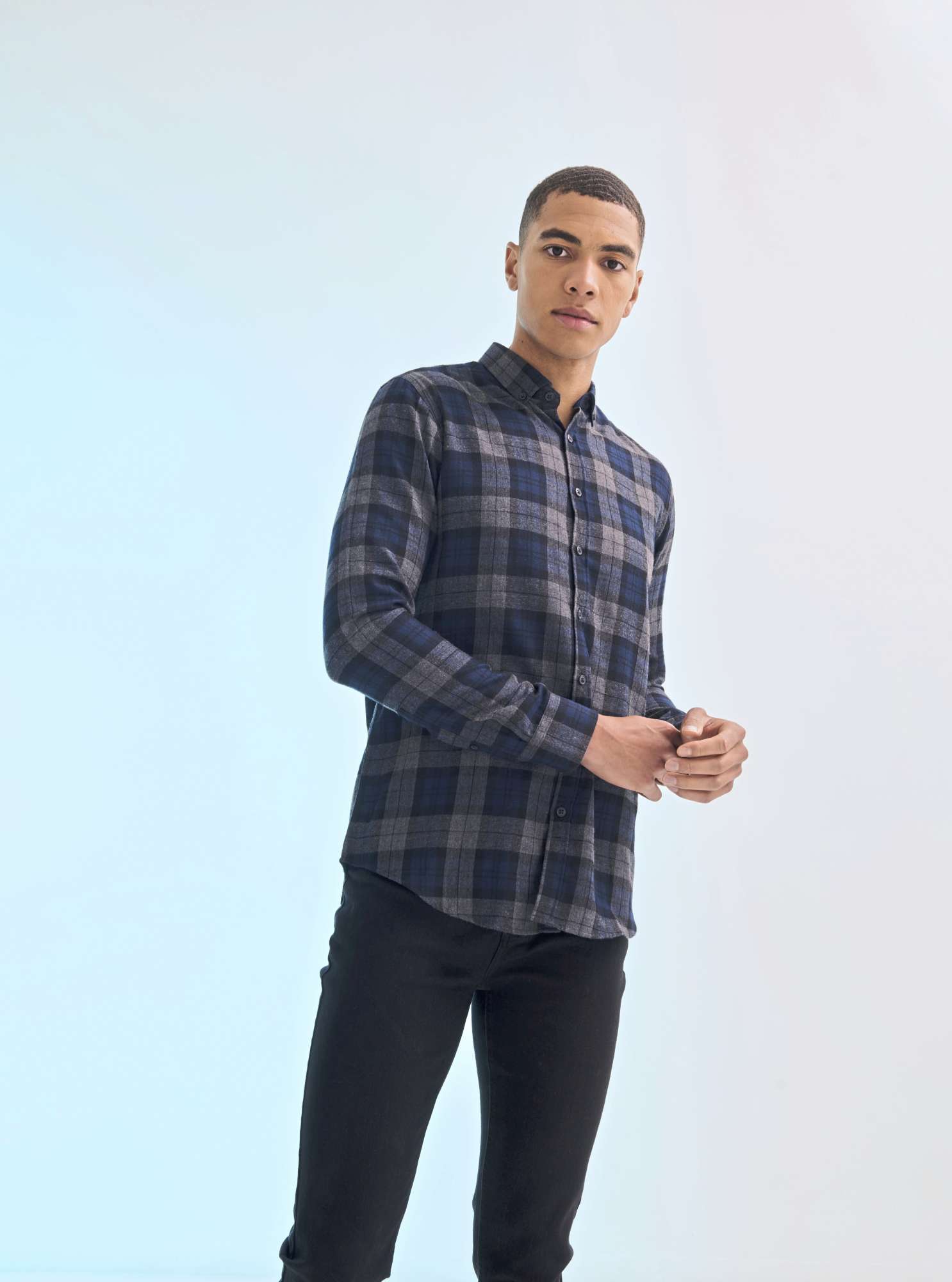 Karierter Twill Herren-Schnitt mit Button-down