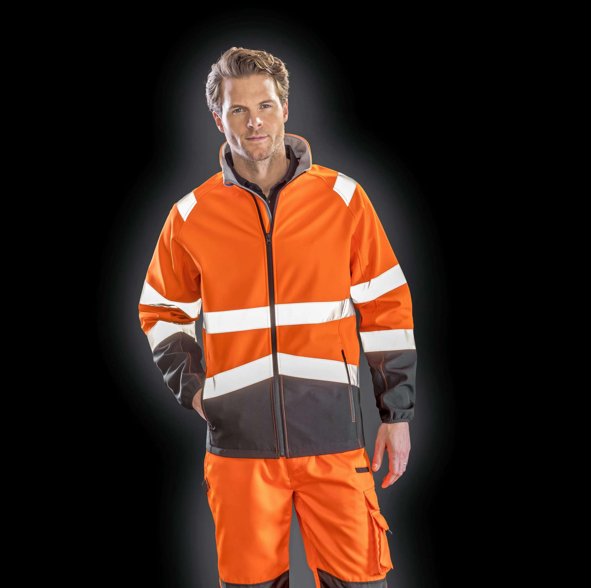 Result Safe-Guard Bedruckbare Sicherheits-Softshelljacke mit Reflexstreifen, Fluorescent Yellow/Black L, RT450