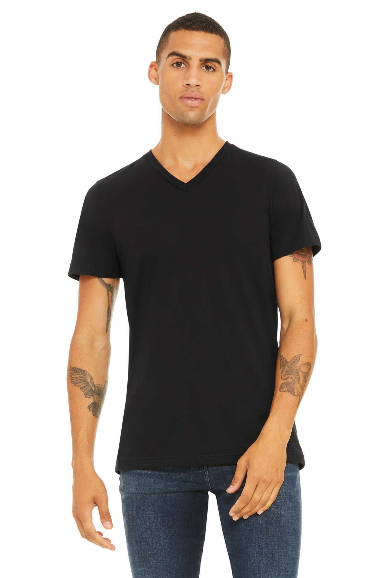 Jersey Kurzarm V-Neck T-Shirt Baumwolle