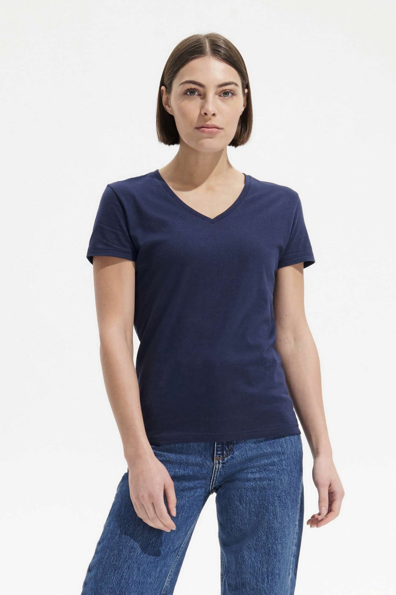 V-Ausschnitt T-Shirt aus Baumwolle für Damen
