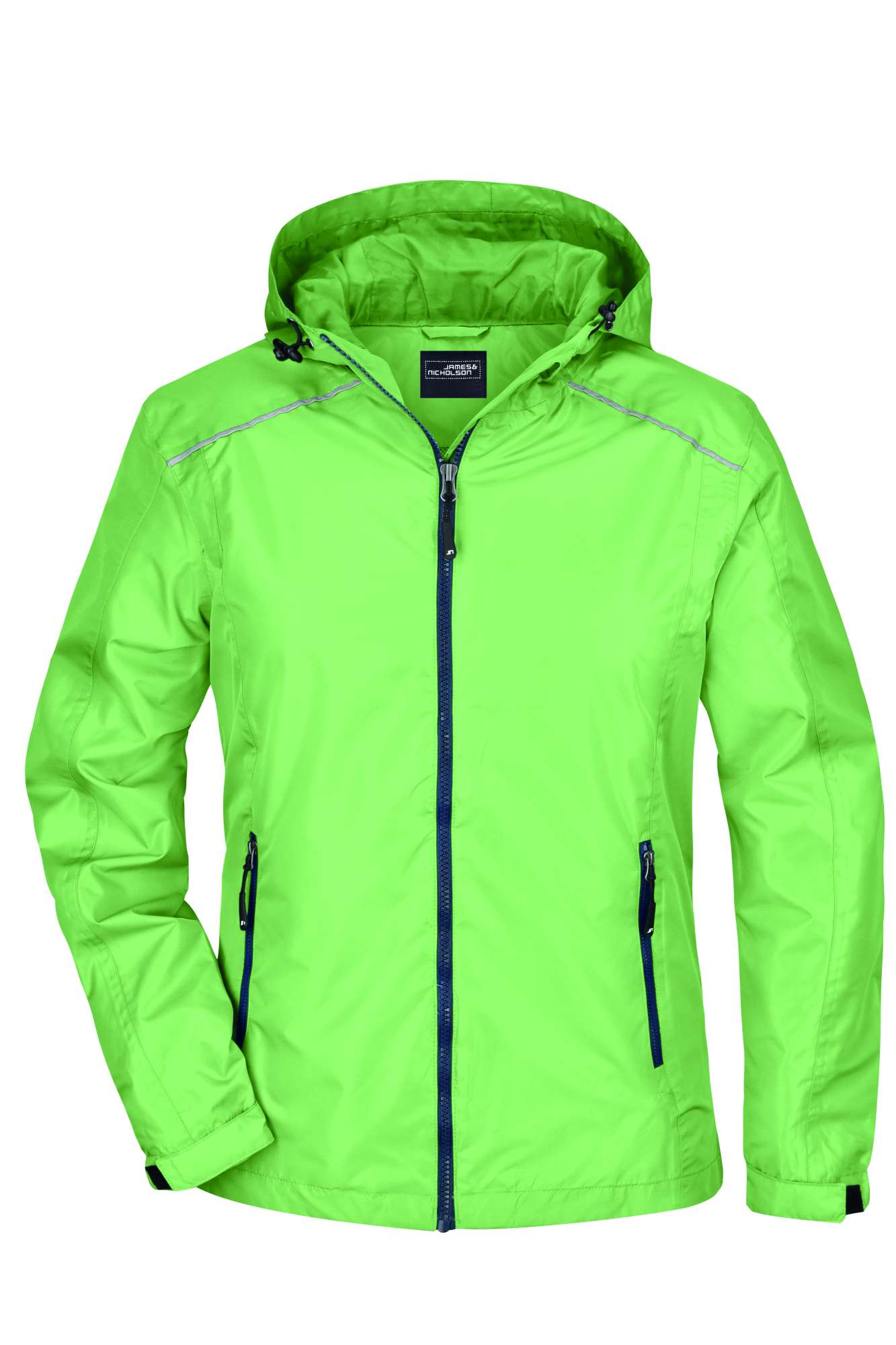James&Nicholson Regenjacke mit Kapuze und Reflexen für Damen, Black/Silver (Solid) S, JN1117