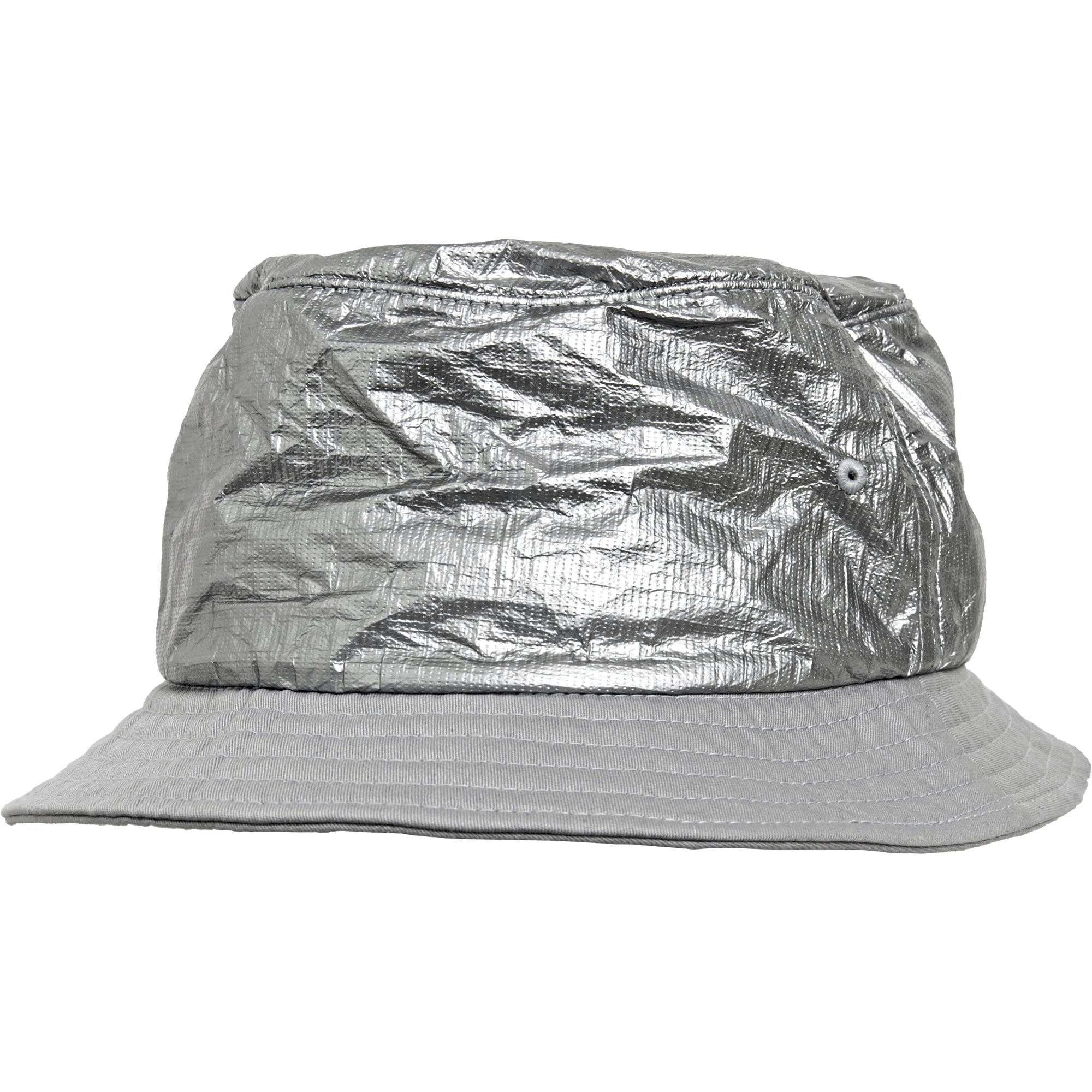 Crinkled Paper Bucket Hat in Schwarz/Silber