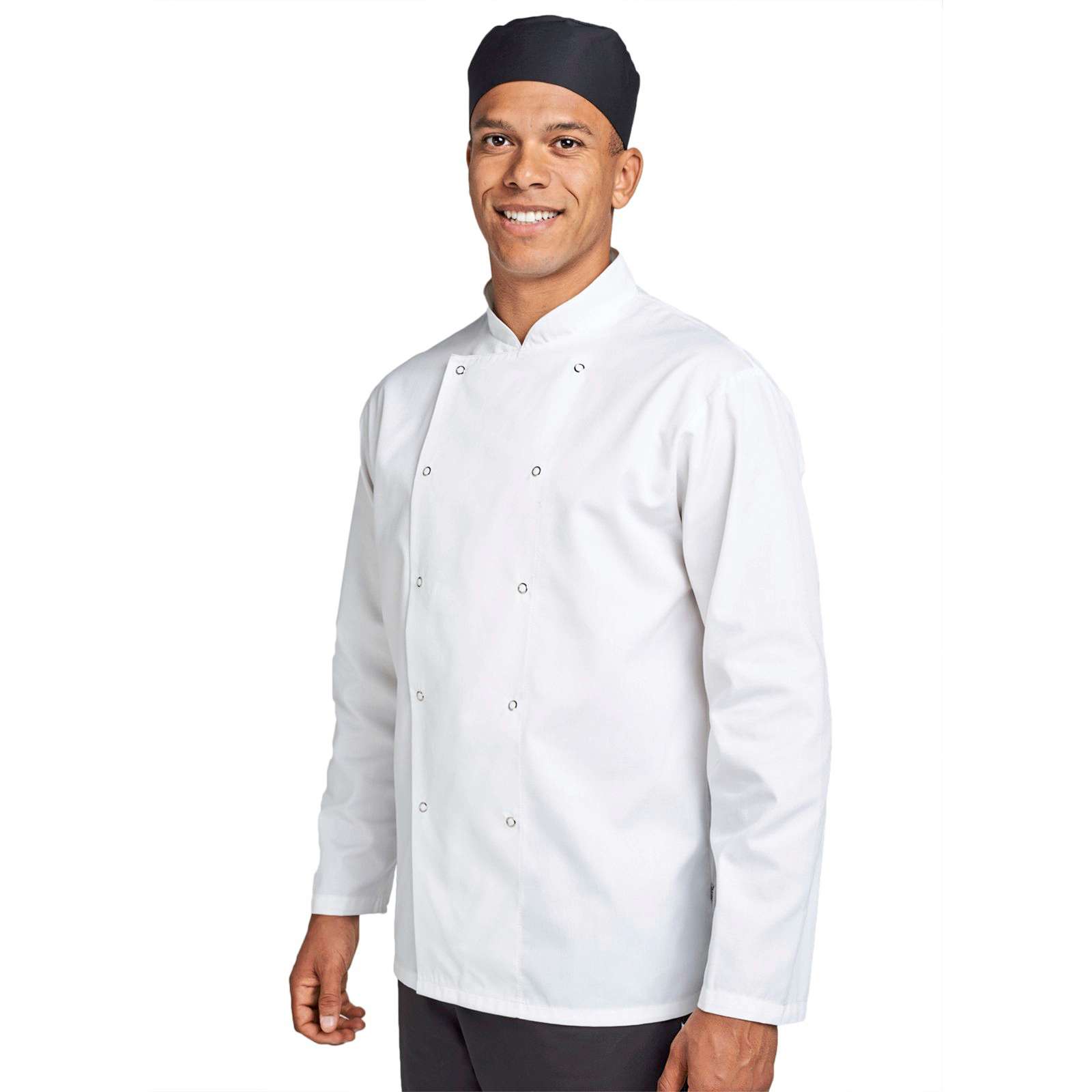 Dennys London Lange Ärmel Kochjacke mit Druckknöpfen, Black XXS, DL900