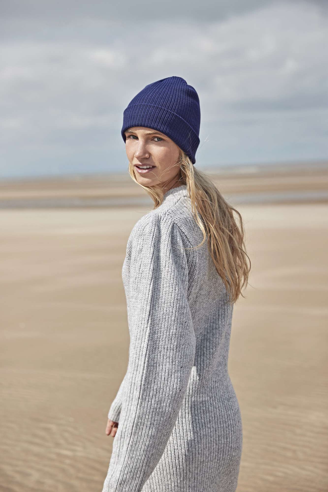 Beechfield Bio-Baumwoll Feinstrick Beanie mit Umschlag, Light Grey One Size, CB51N