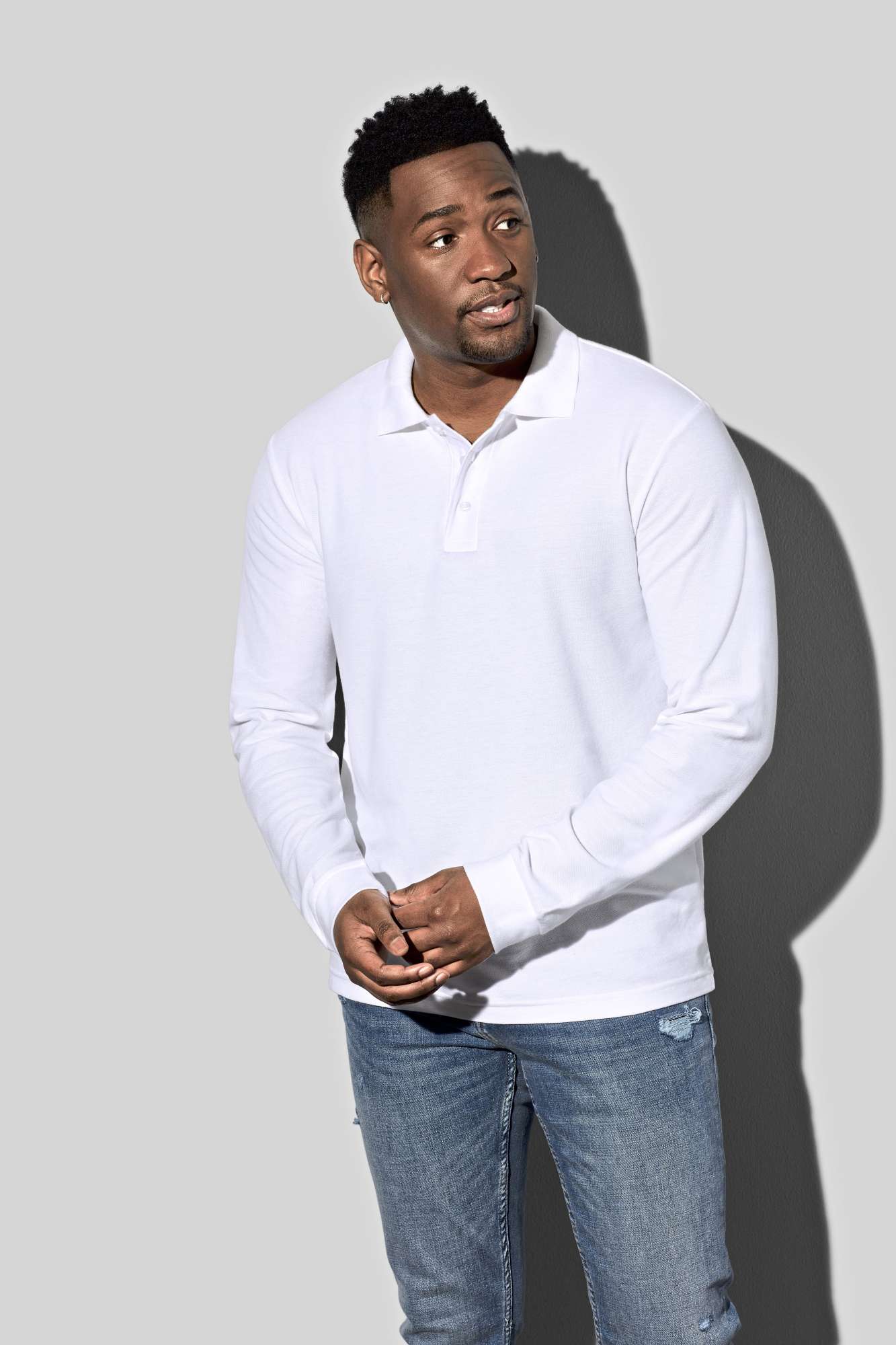 Langarm Poloshirt aus ringgesponnener Baumwolle
