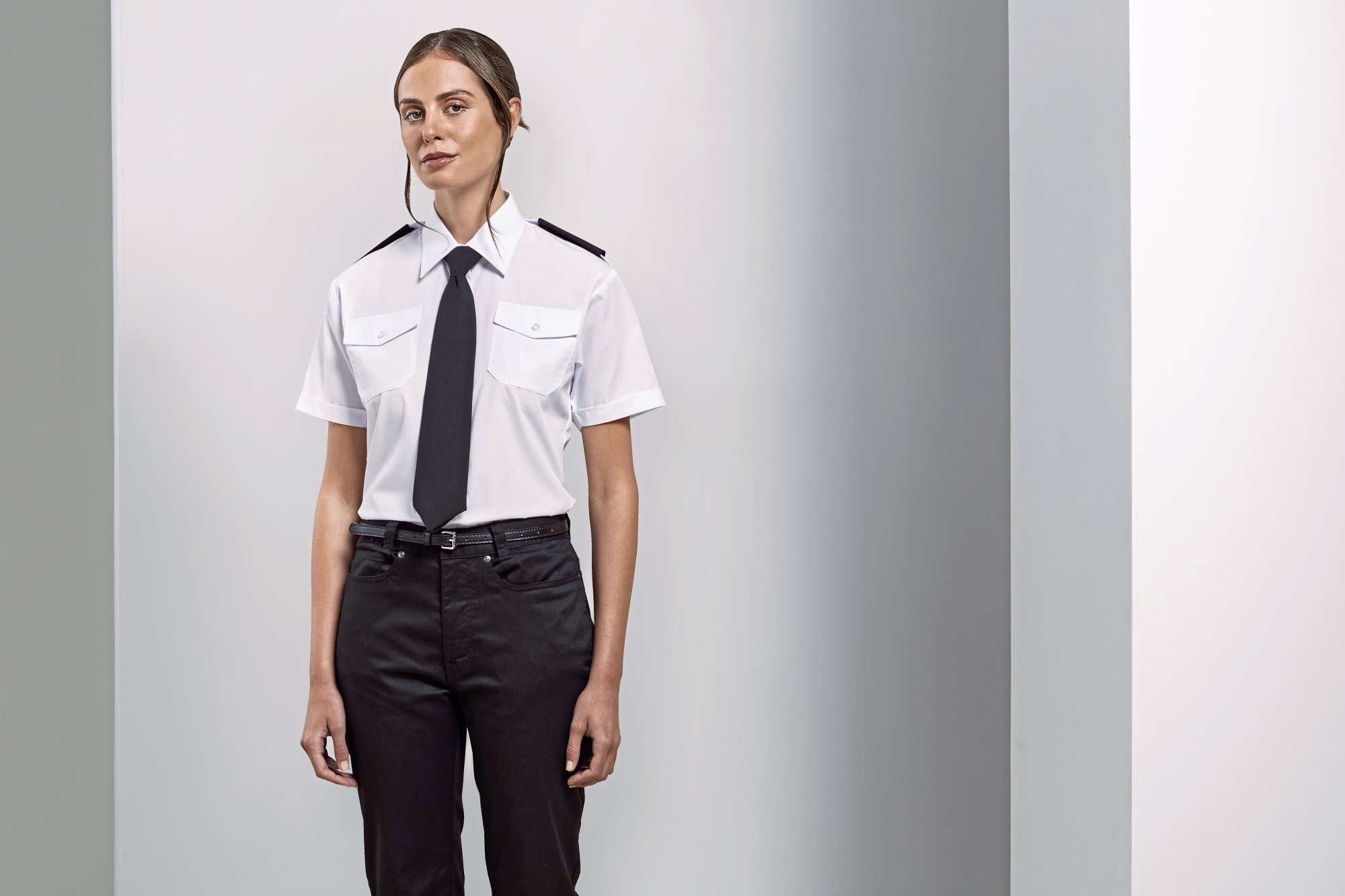 Pilotenshirt Kurzarm Weiß für Damen