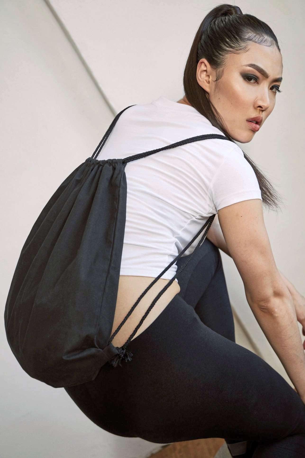 Schwarze Baumwoll-Gymbag mit Kordelzug