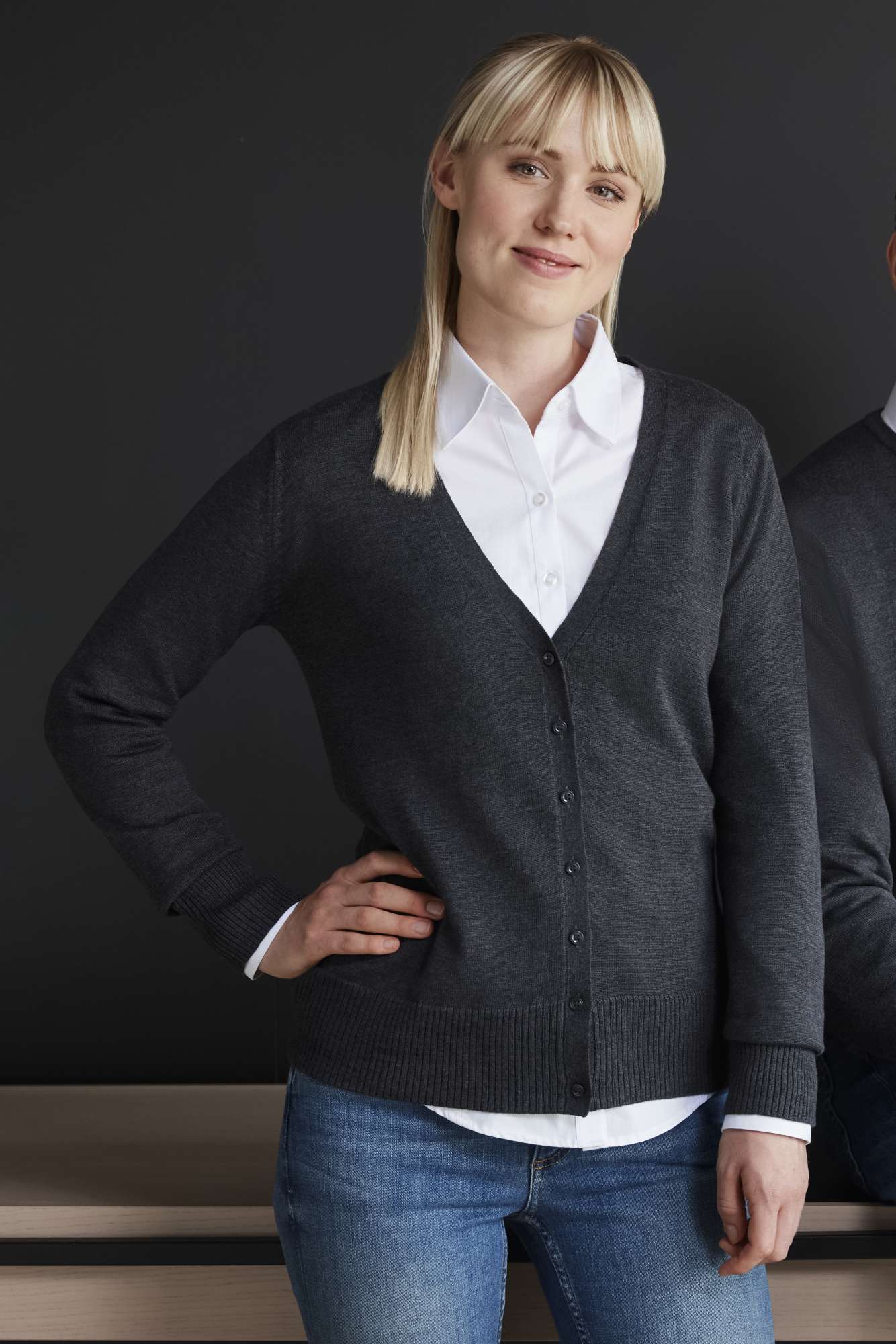 Russell Collection Baumwoll-Polyacryl V-Ausschnitt Cardigan, Charcoal Marl XL, Z715F