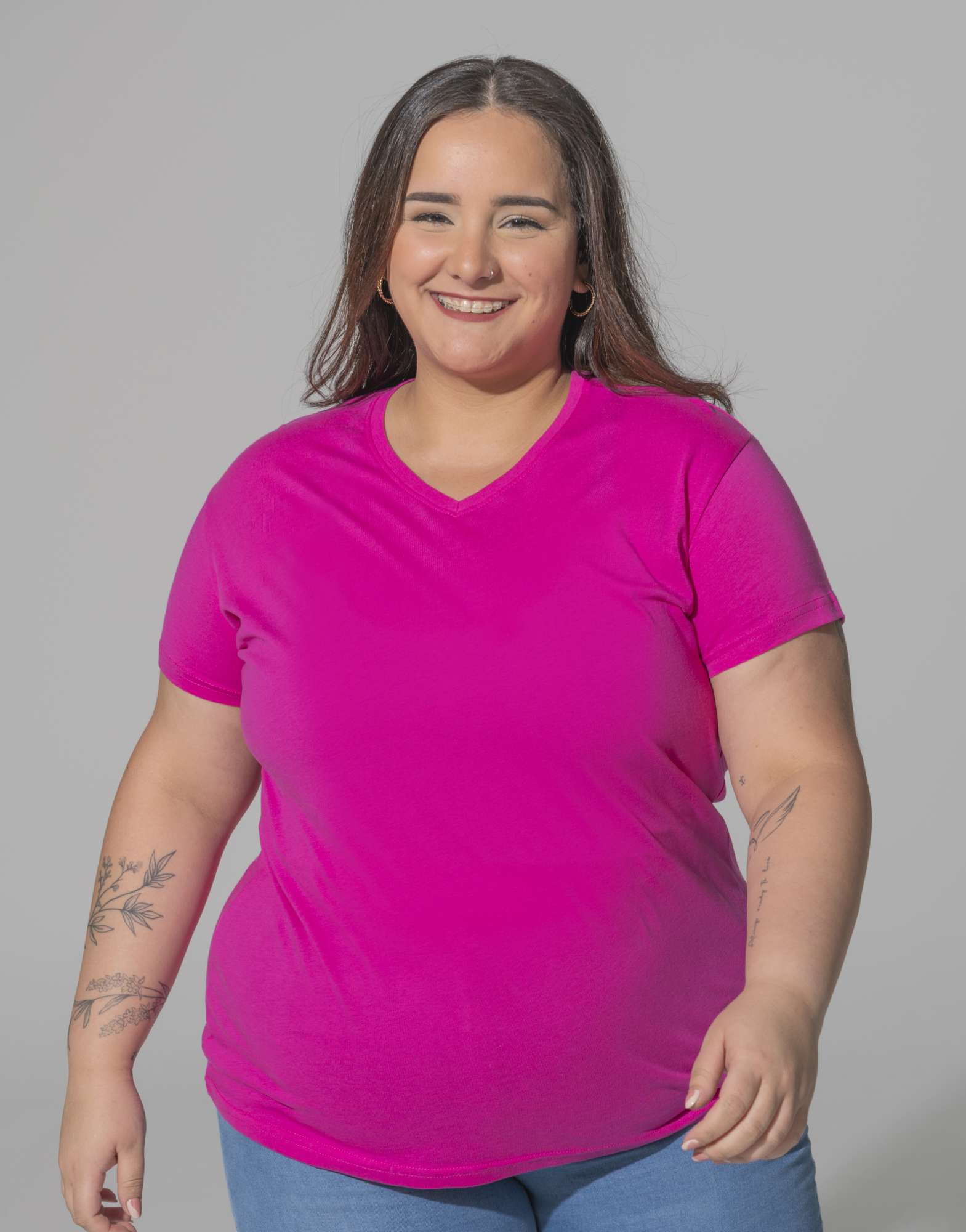 V-Neck T-Shirt Curves Baumwolle für Damen