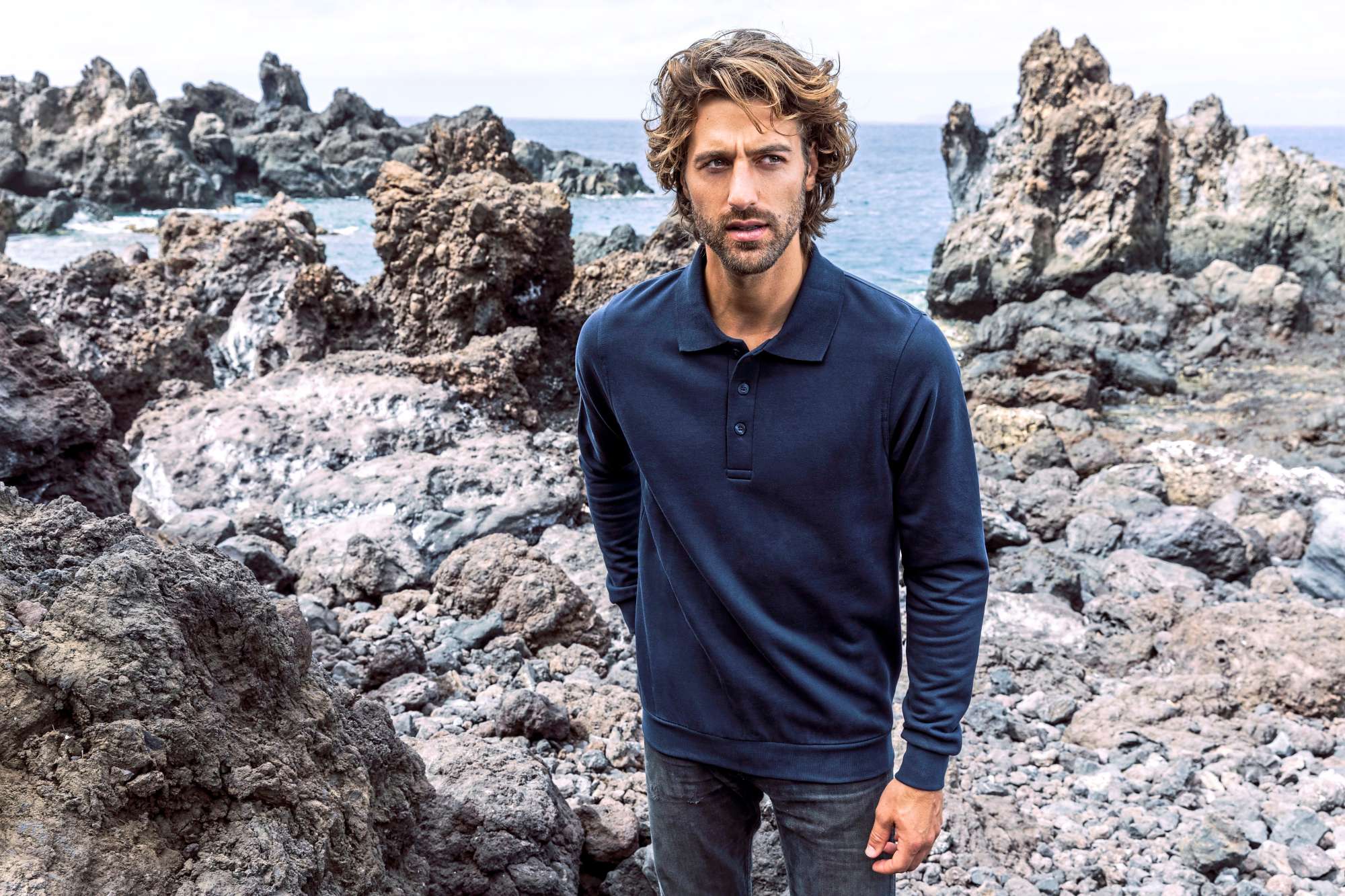Polo-Sweatshirt mit Polokragen und Elasthan