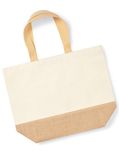 Westford Mill Baumwoll-Canvas Strandtasche XXL mit Jute-Basis, Natural 38 x 44 x 18, WM452