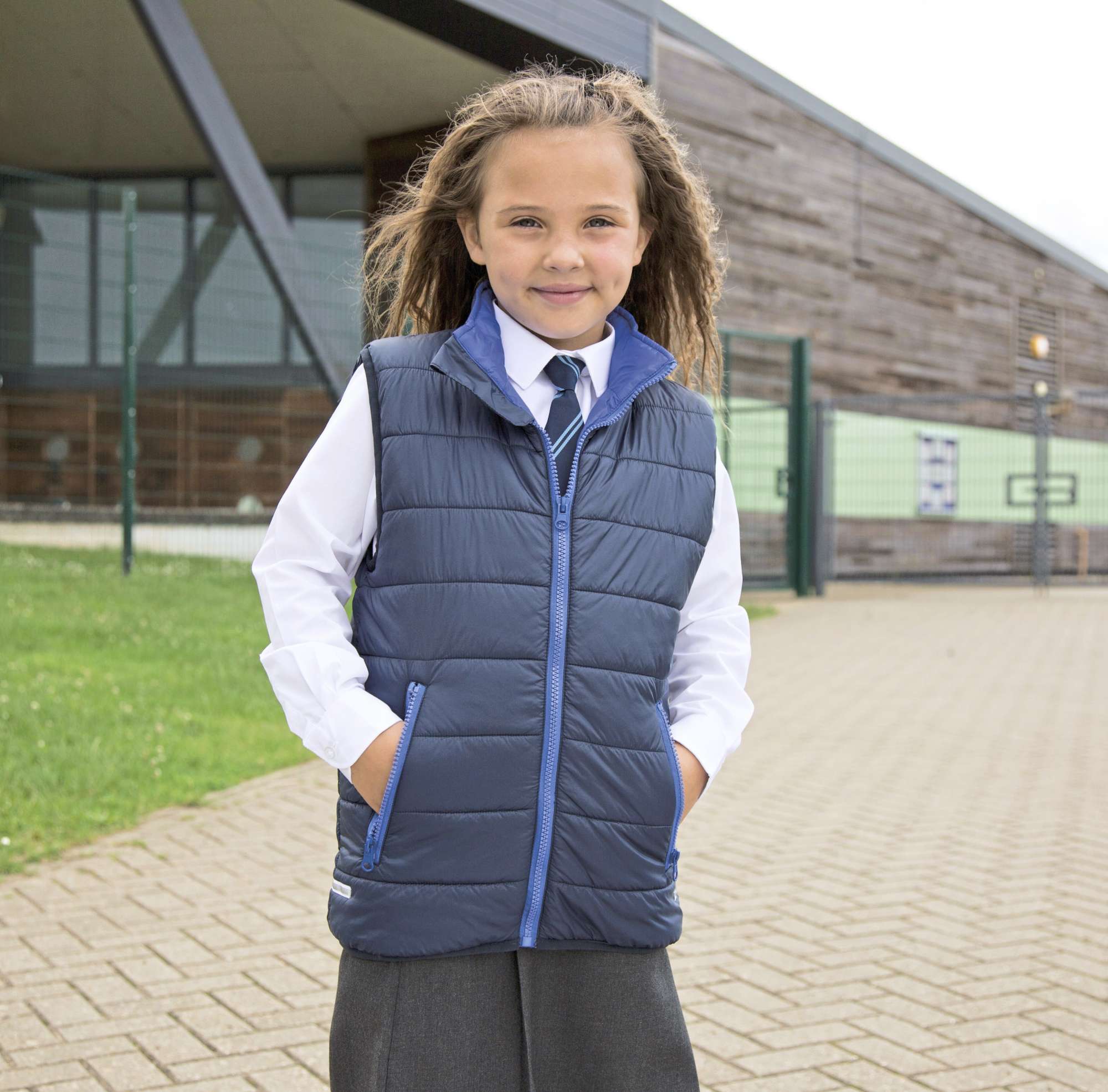 Result Core Junior Soft Padded Bodywarmer mit Reflektoren, Navy/Royal M (7-8), RT234J