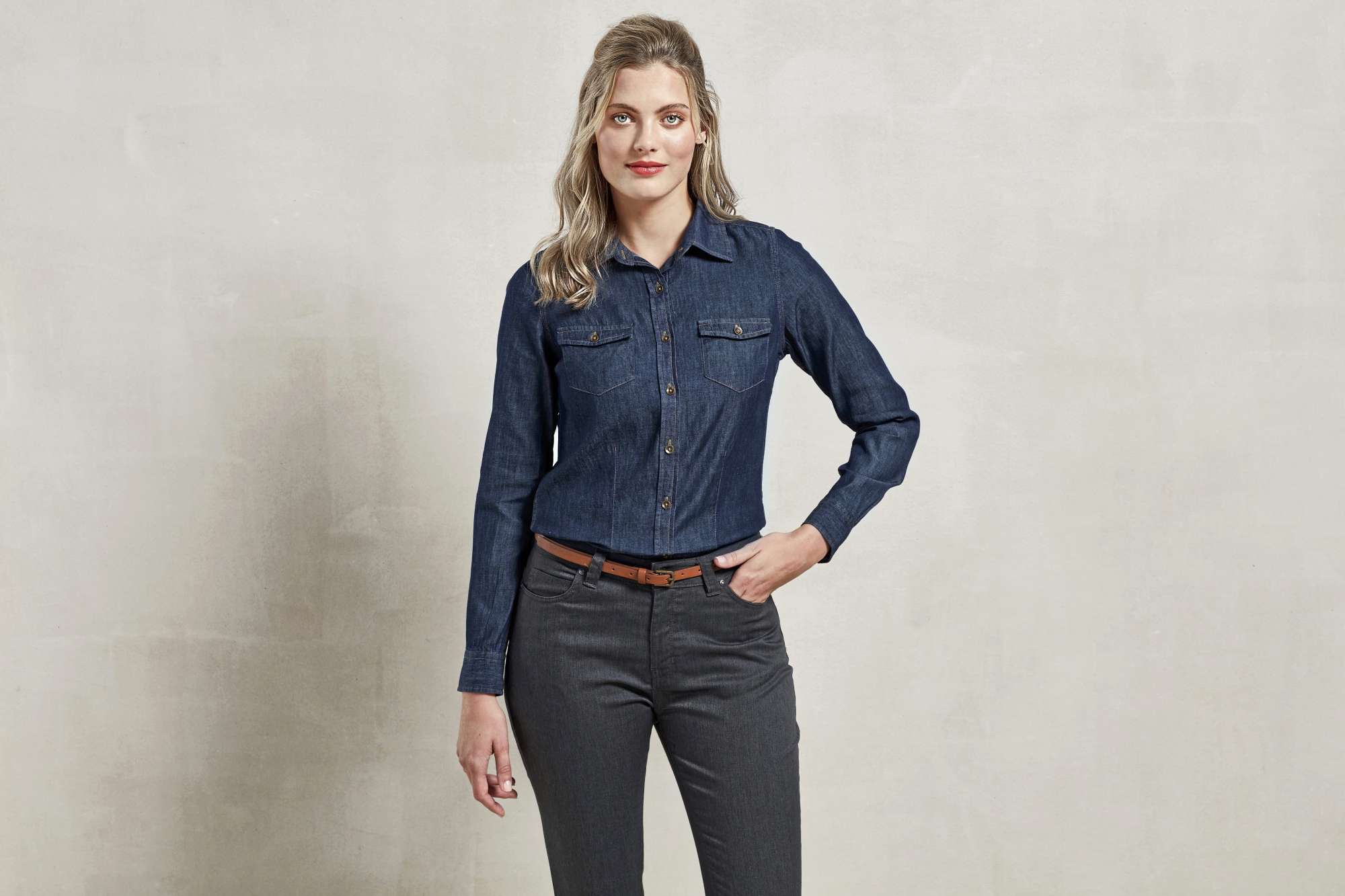 Jeanshemd mit Kontrastnähten für Damen