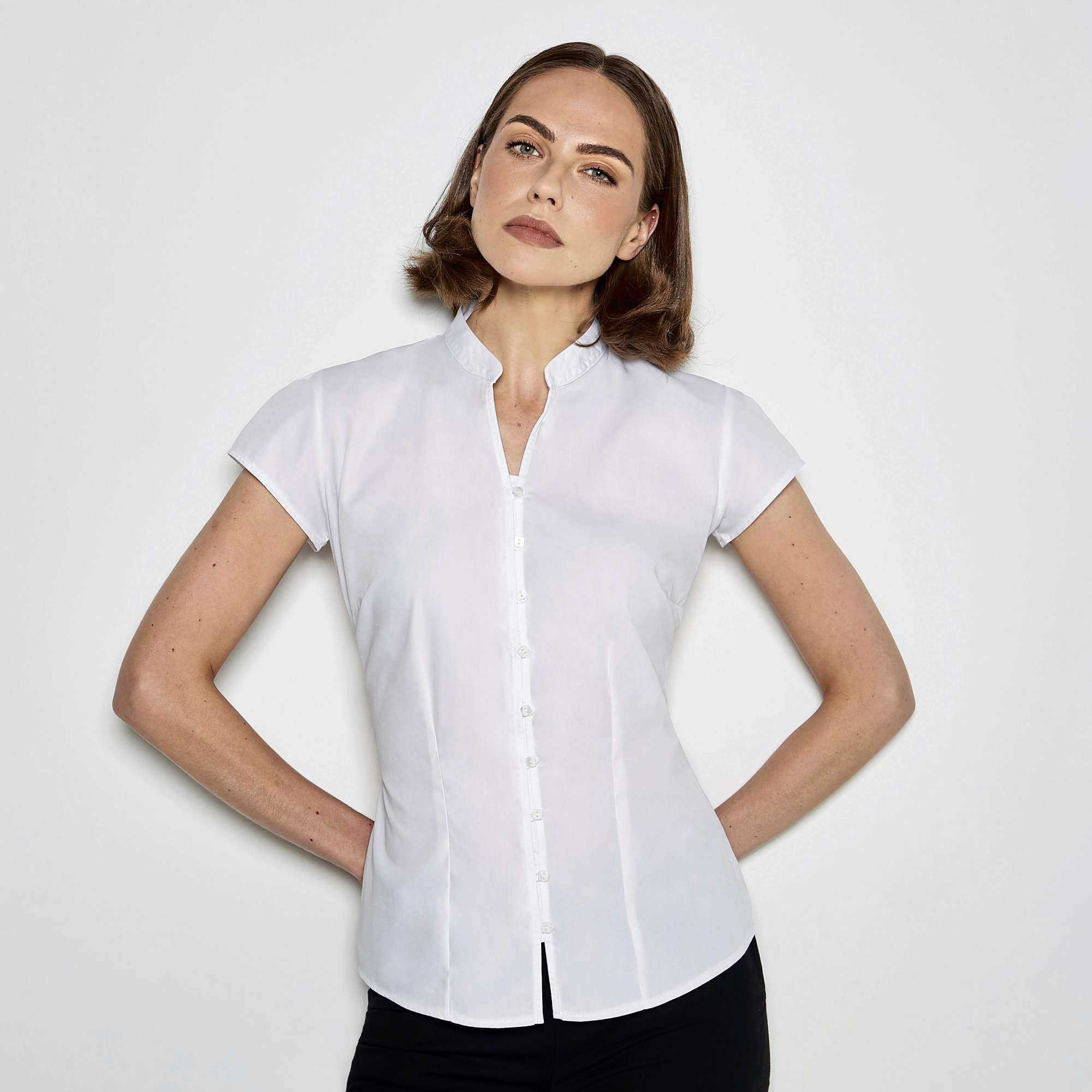 Tailored Fit Bluse mit Mandarin-Kragen