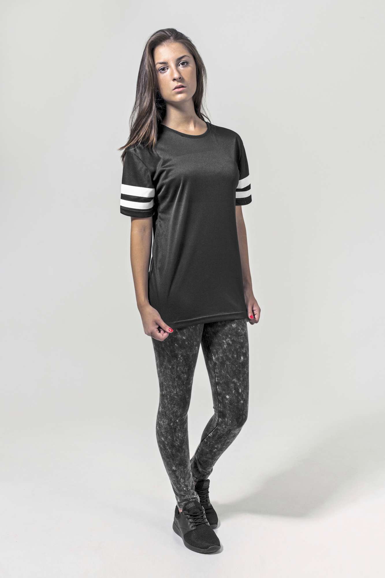 BuildYourBrand T-Shirt mit Mesh-Streifen für Damen, White/Black M, BY033