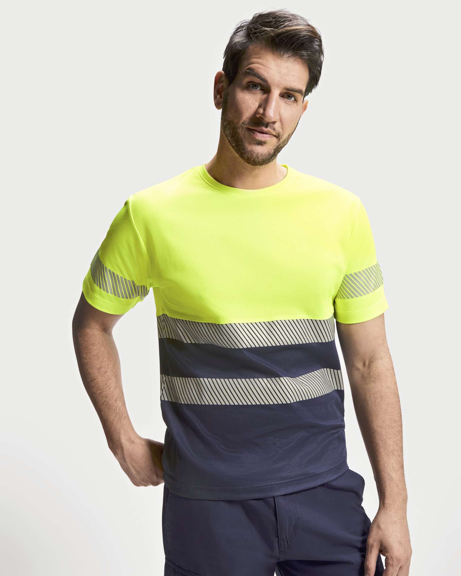 Roly Workwear Sicherheits-T-Shirt Tauri mit Reflektoren, Navy Blue 55/Fluor Orange 223 3XL, RY9317