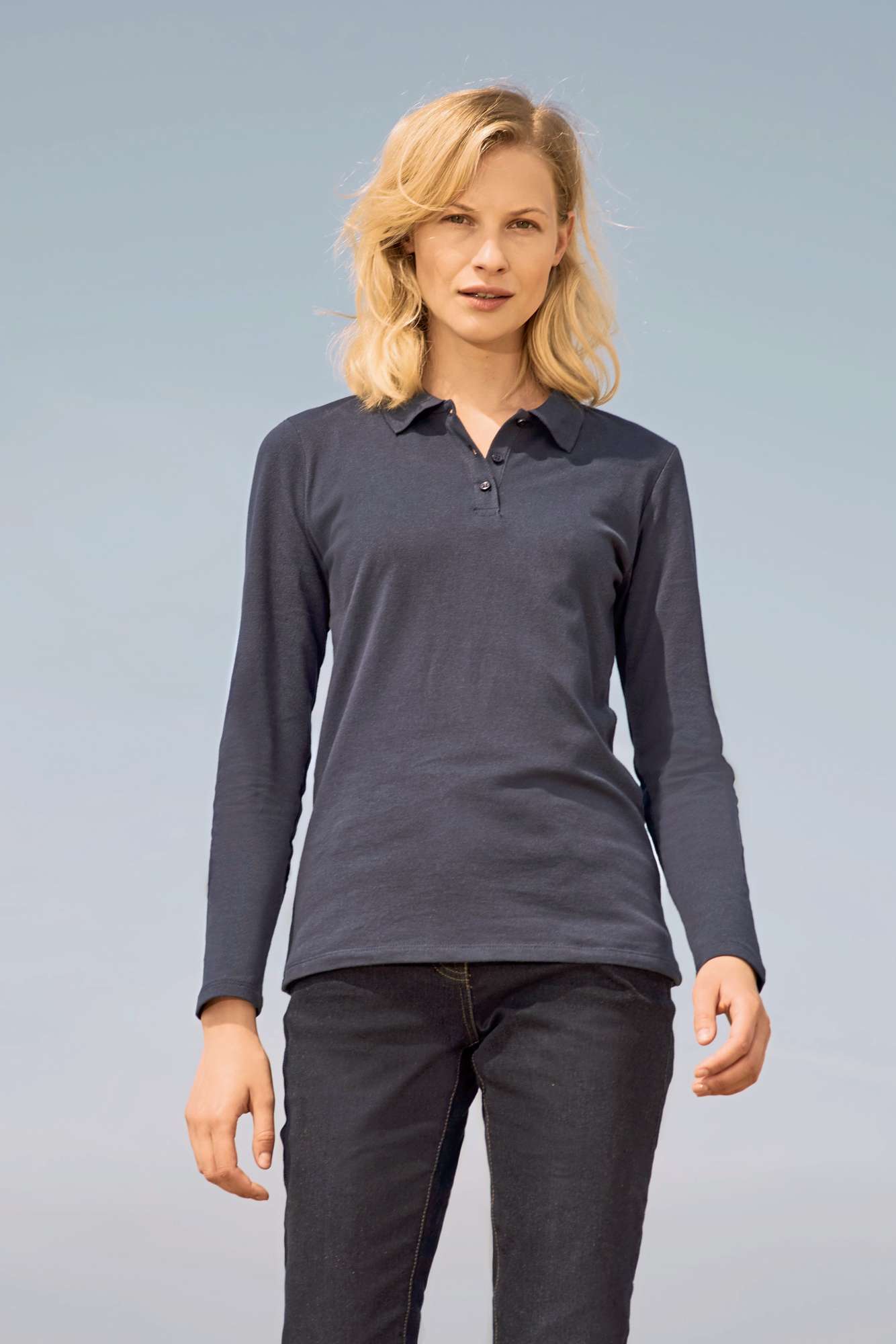 SOL´S Langarm Piqué Poloshirt mit Knopfleiste für Damen, Charcoal Melange L, L02083