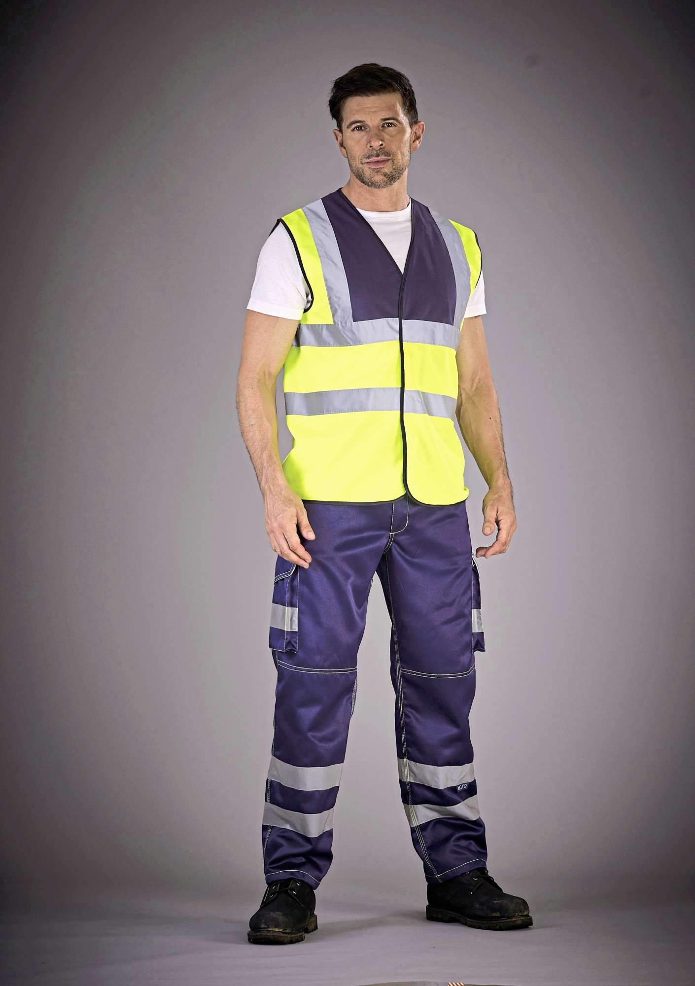 YOKO Hi-Vis Cargohose mit Kniepolstertaschen, Hi-Vis Orange 32/31, YK018T