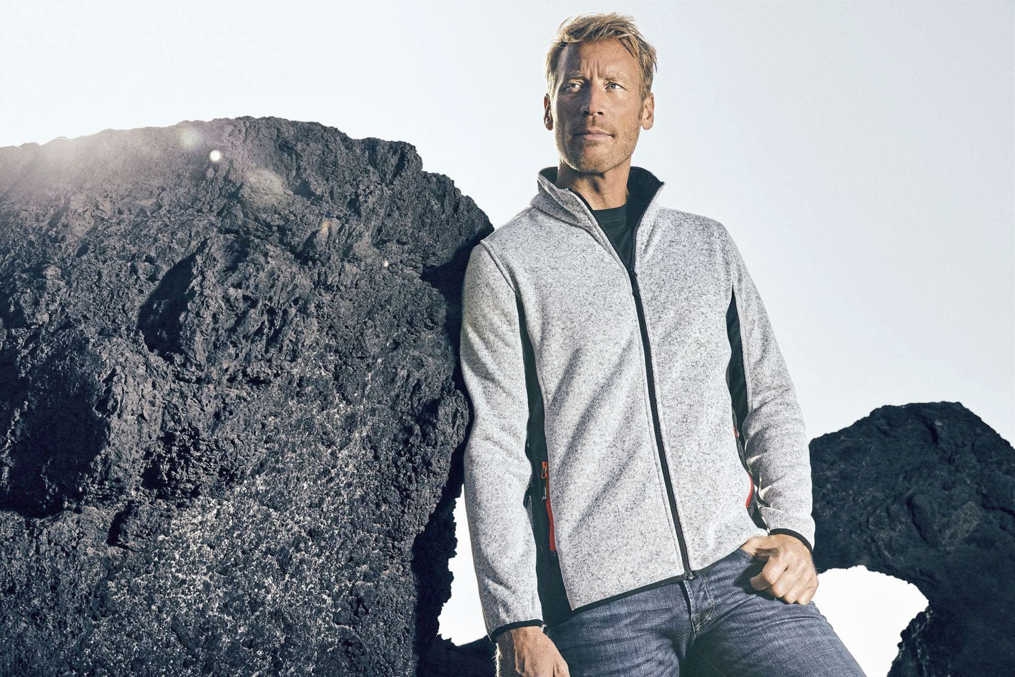 Promodoro Strickfleece-Jacke mit Stehkragen für Herren, Heather Grey 5XL, E7700