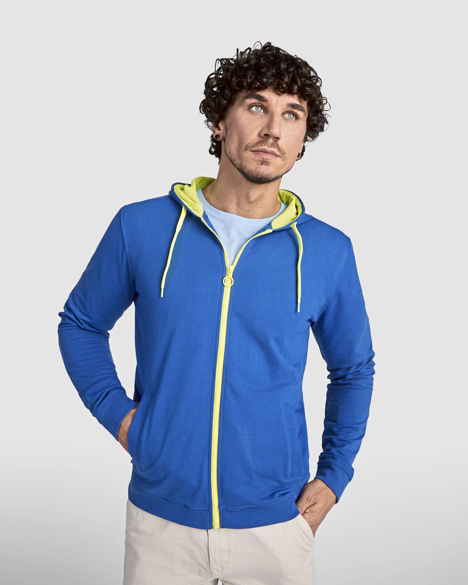 Roly Fuji Sweat-Jacke mit fluoreszierenden Akzenten, Heather Grey 58/Fluor Orange 223 XL, RY1105